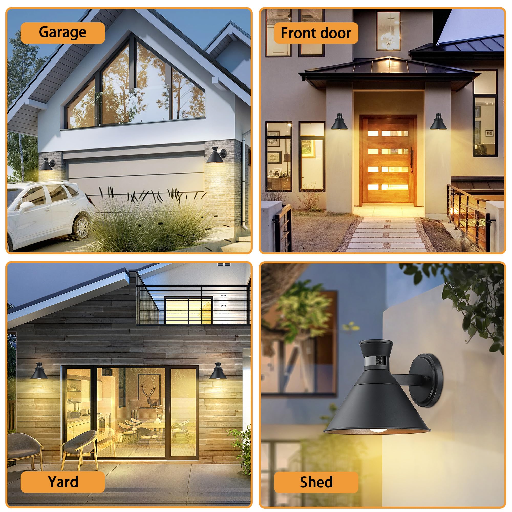 2 Pack Outdoor Motion Sensor Lights - 10 Inch Waterproof Anti-Rust Wall Lights with Dusk to Dawn Sensor for Patio, Garage, Porch, Barn, Garden & Backyard (Bulbs Included) - Perfect for Home Security & Nighttime Illumination