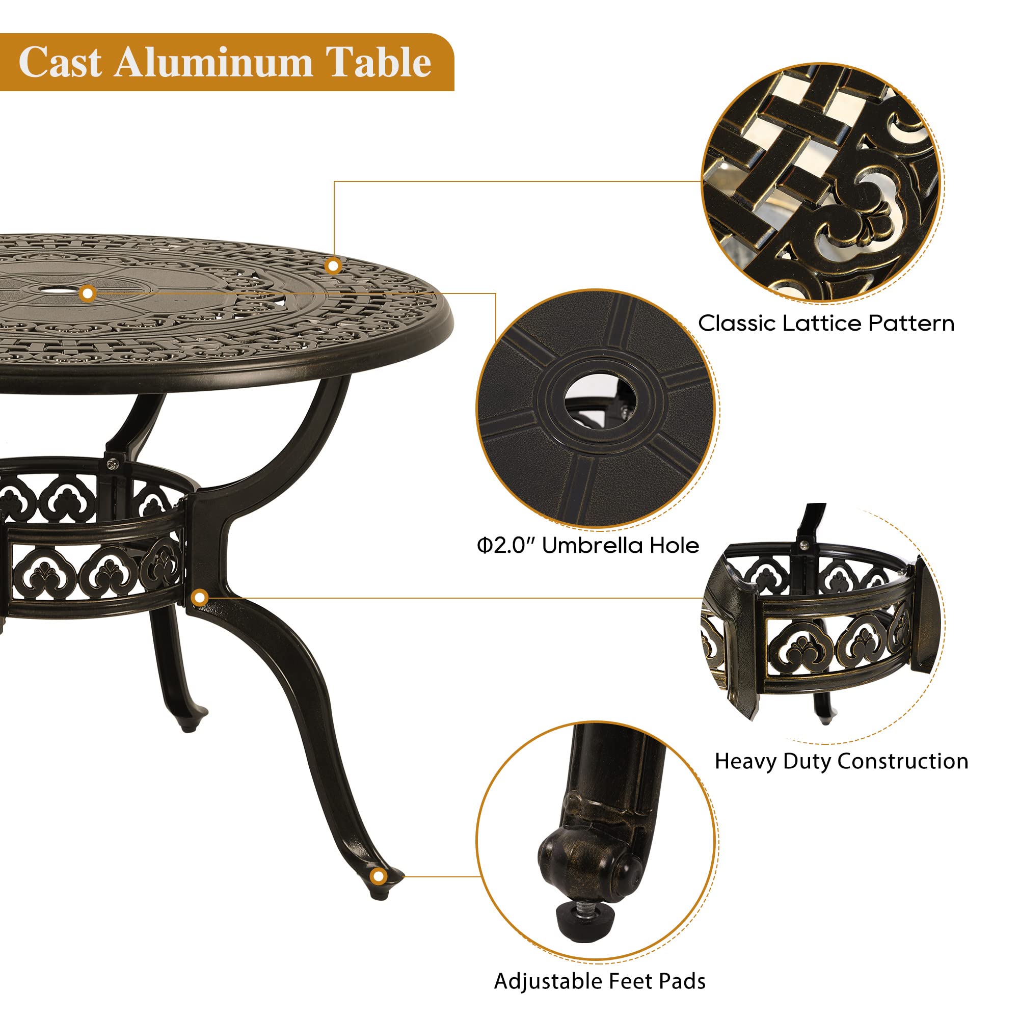 5-Piece All-Weather Cast Aluminum Outdoor Dining Set with 4 Chairs & Cushions - Patio, Garden, Backyard Furniture with 2.0