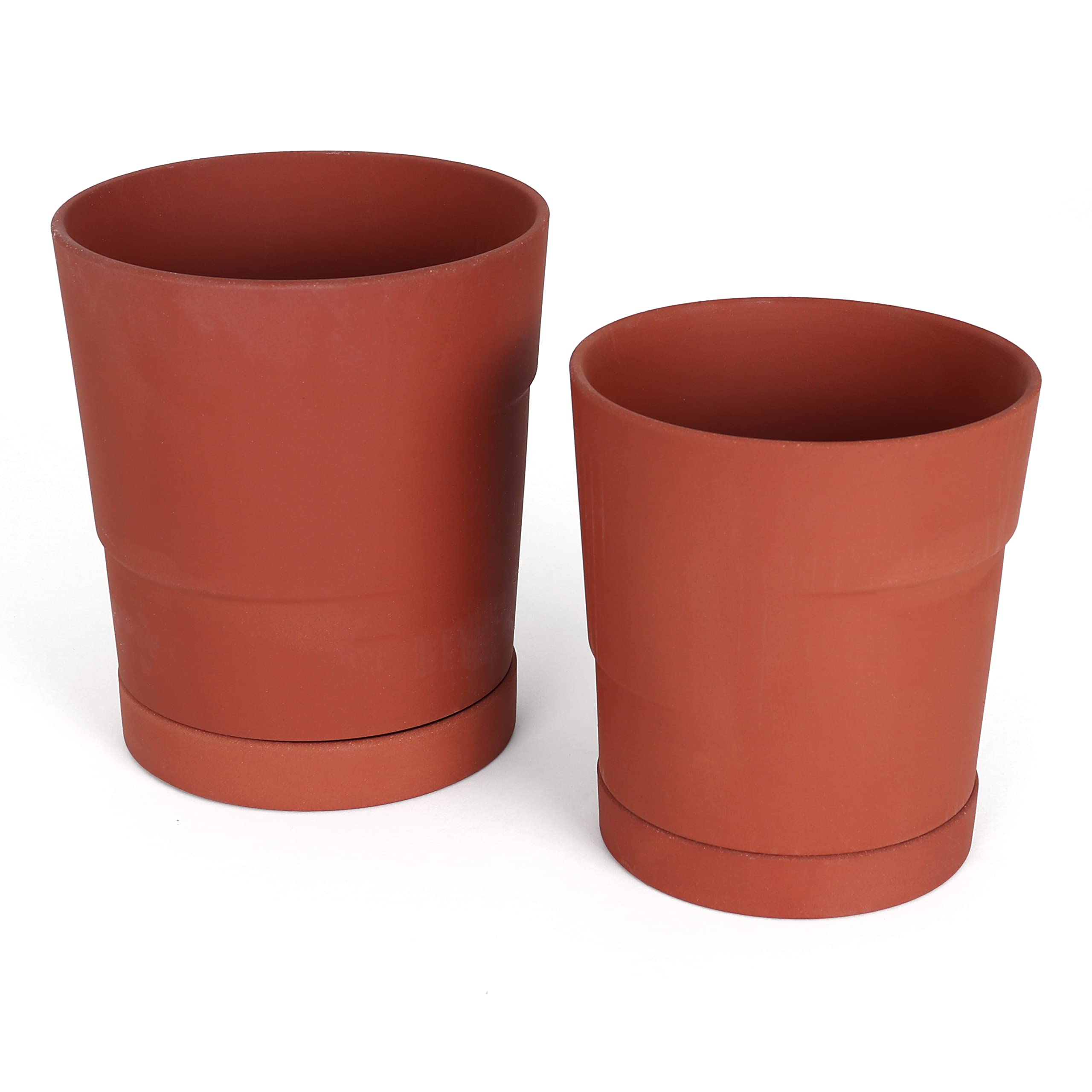 Stoneware Planters for Indoor & Outdoor Plants - Modern Brown Flower Pots with Nesting Design (Slab/Potter's Brown) - Perfect for Home Decor, Garden, Patio & Office Spaces