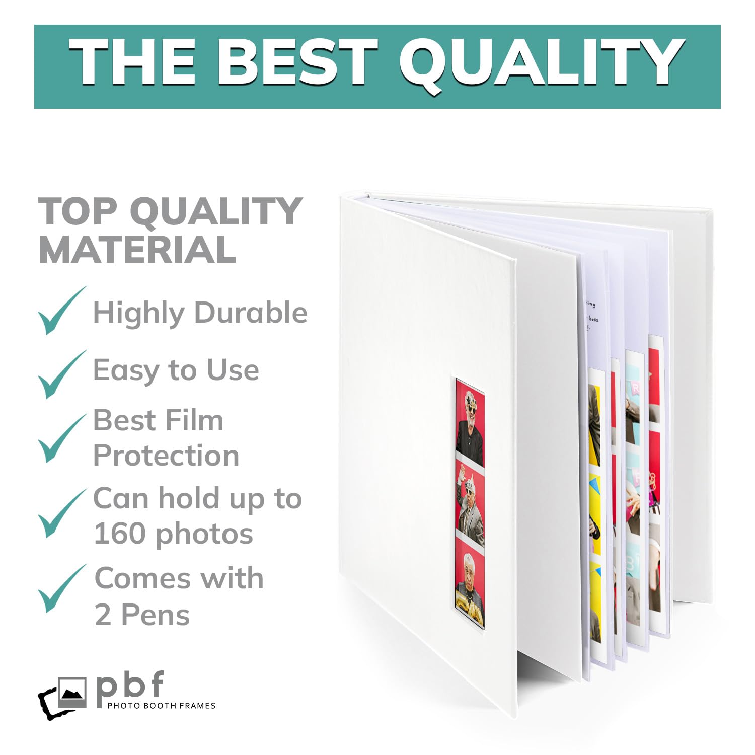 PBF Photo Booth Guest Book Album (1 Pack) - White Cover with Plastic Sleeves & 2x6 Clear Picture Inserts - Perfect for Weddings, Baby Showers & Memory Keeping - Scrapbook for Photo Strips & Special Events