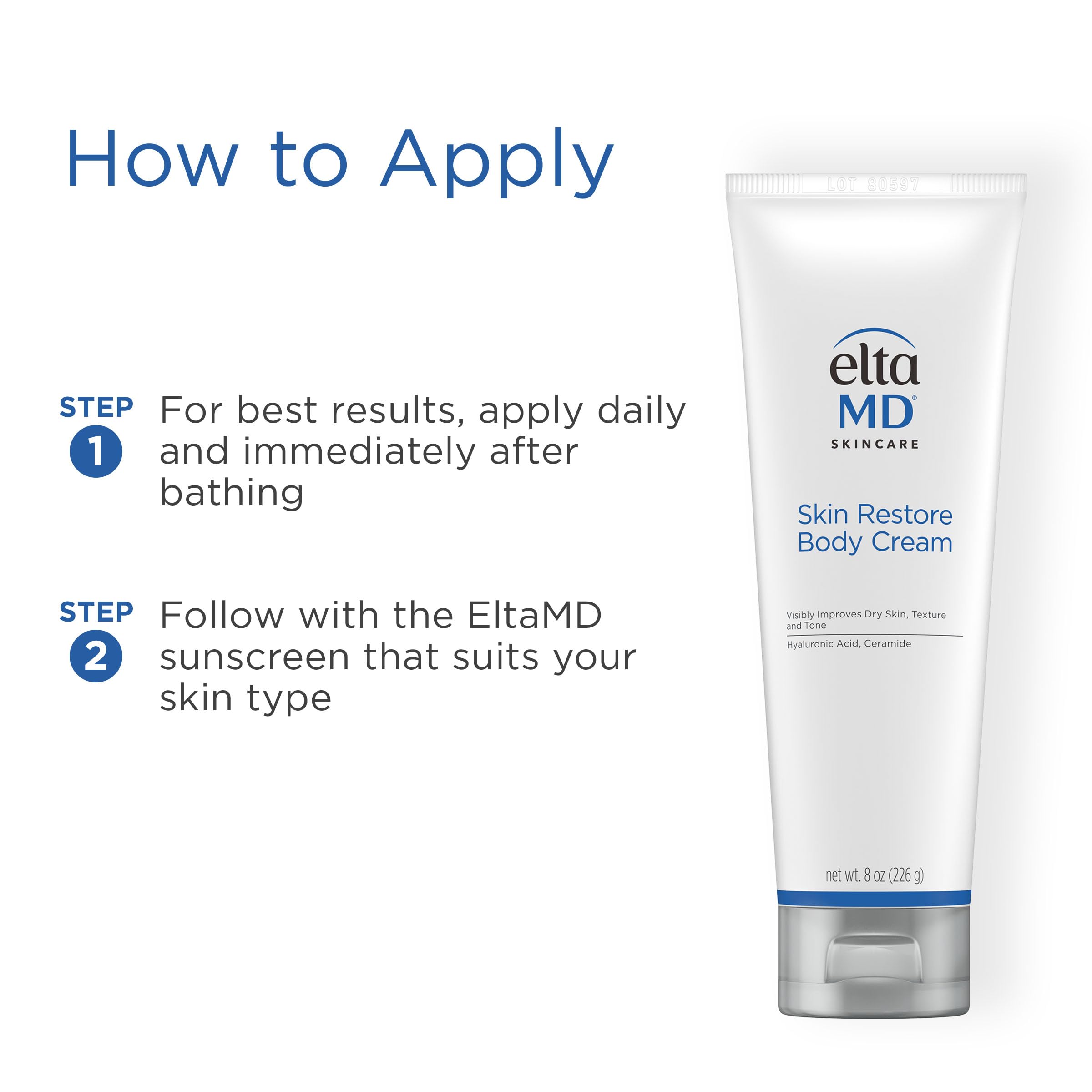 EltaMD Skin Restore Body Cream - Fragrance-Free Moisturizing Lotion with Hyaluronic Acid & Niacinamide for Dry Skin - 8 oz Hydrating Body Cream for Women & Men - Perfect for Daily Use & Post-Shower Hydration