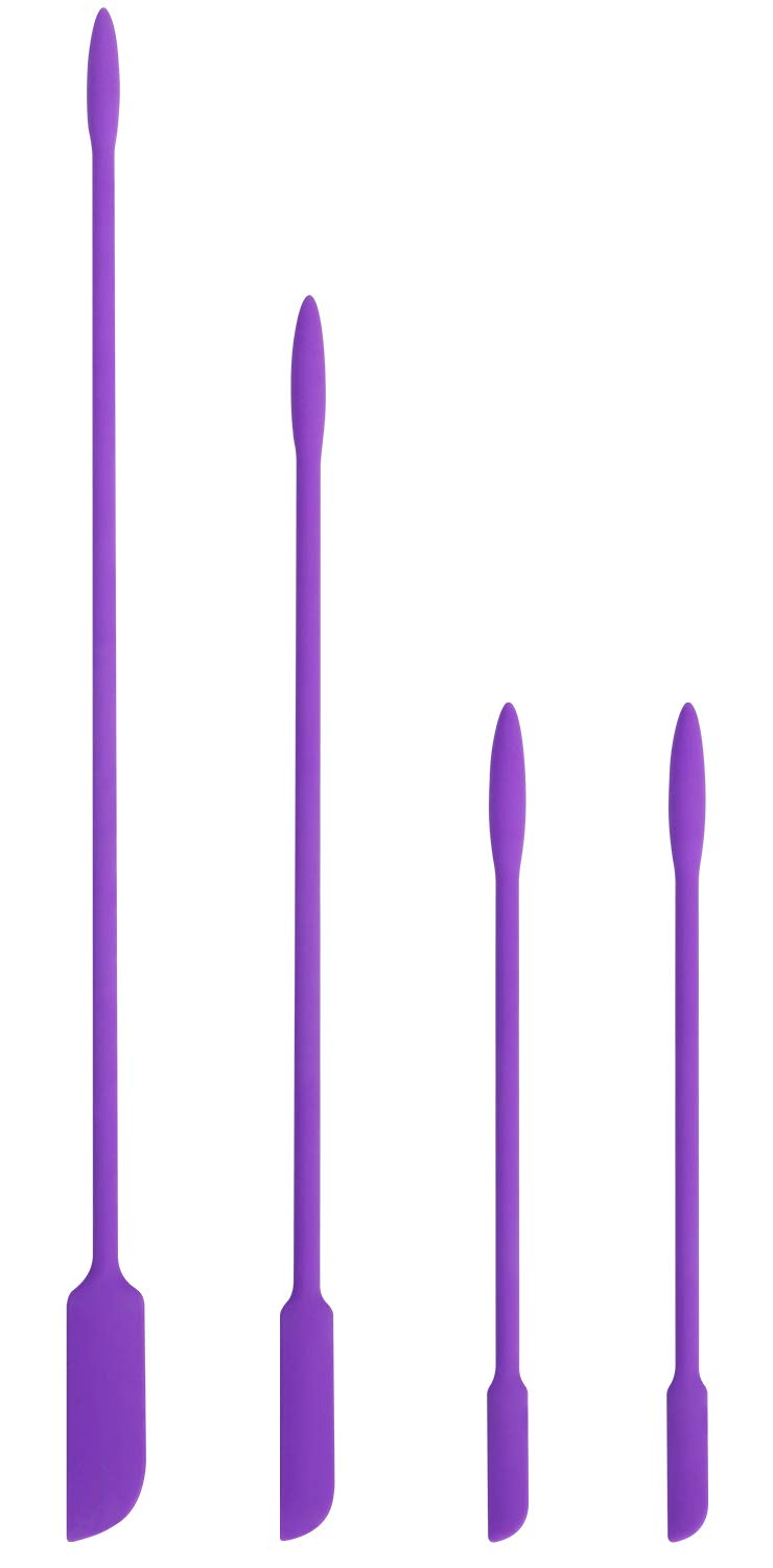 4 Pack Mini Silicone Makeup Spatulas - Beauty & Kitchen Scraper Set for Cosmetics, Lotion, Jars & Bottles | Last Drop Tiny Spatula for Foundation, Skincare & Cooking (Purple) | Perfect for Makeup Artists, Skincare Routine & Kitchen Use