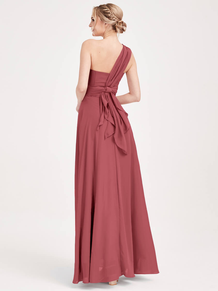 Elegant Convertible Chiffon Bridesmaid Dress - Wrap Style Maxi Gown in Desert Rose | Perfect for Weddings, Prom, Formal Events & Special Occasions