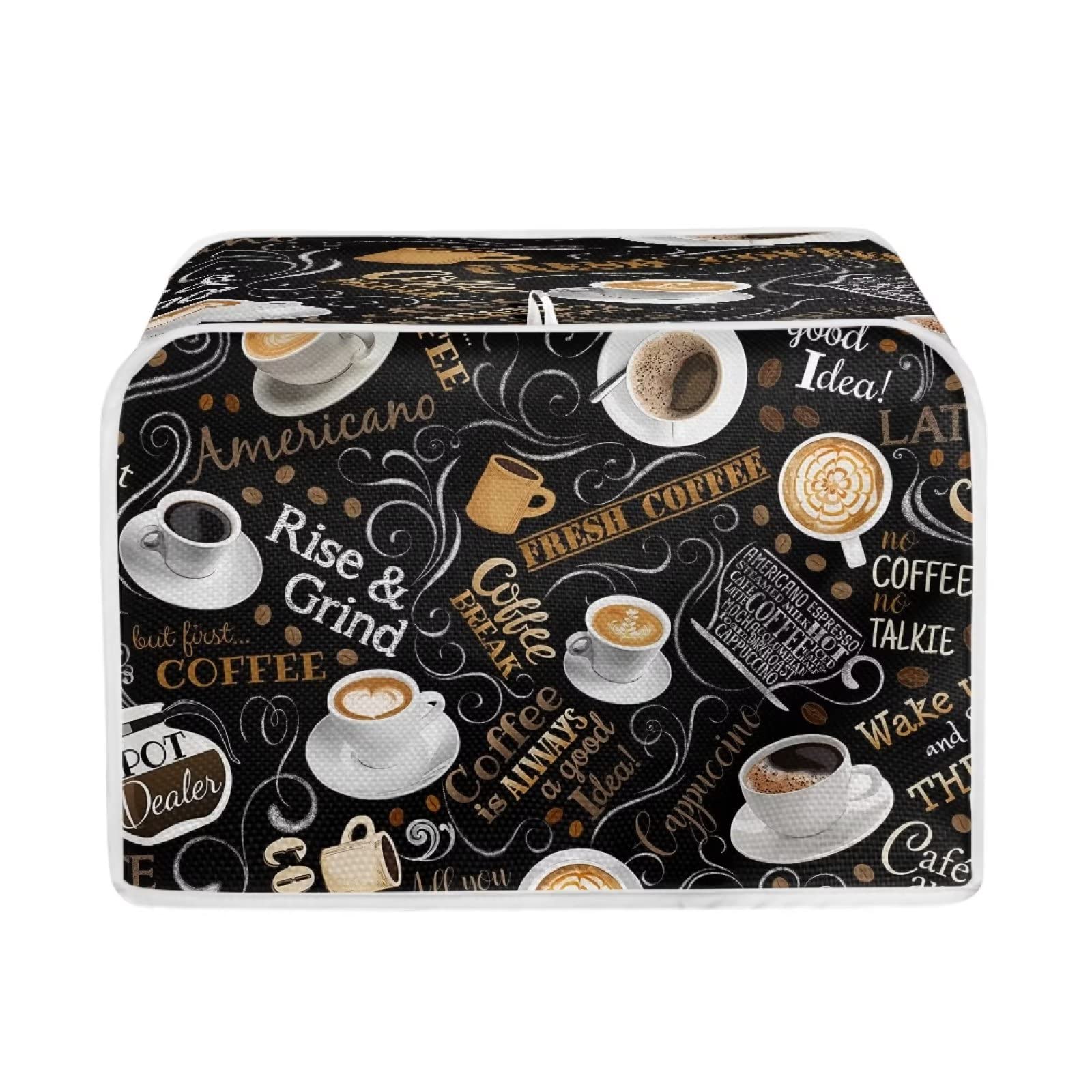 Mumeson Coffee Print Toaster Cover - 4 Slice Toaster Dust Proof & Fingerprint Resistant Protector - Kitchen Accessories & Decor for Bread Maker & Oven - Perfect for Home, Cafe, and Office Use