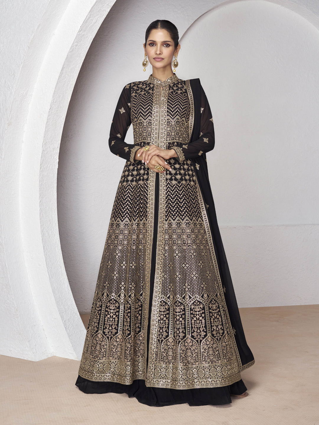 Black Heavy Designer Real Georgette Readymade Sharara Suit for Women - Elegant Indian Ethnic Wear for Weddings, Parties & Special Occasions