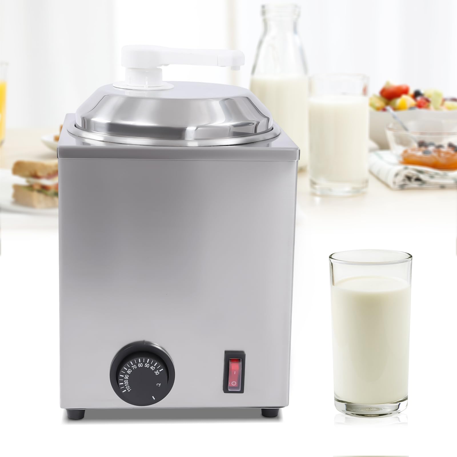 **Electric Cheese Dispenser with Pump - 2.4Qt Stainless Steel Nacho Cheese Warmer, 650W Hot Fudge & Caramel Butter Dispenser - Perfect for Parties, Cinemas & Restaurants**