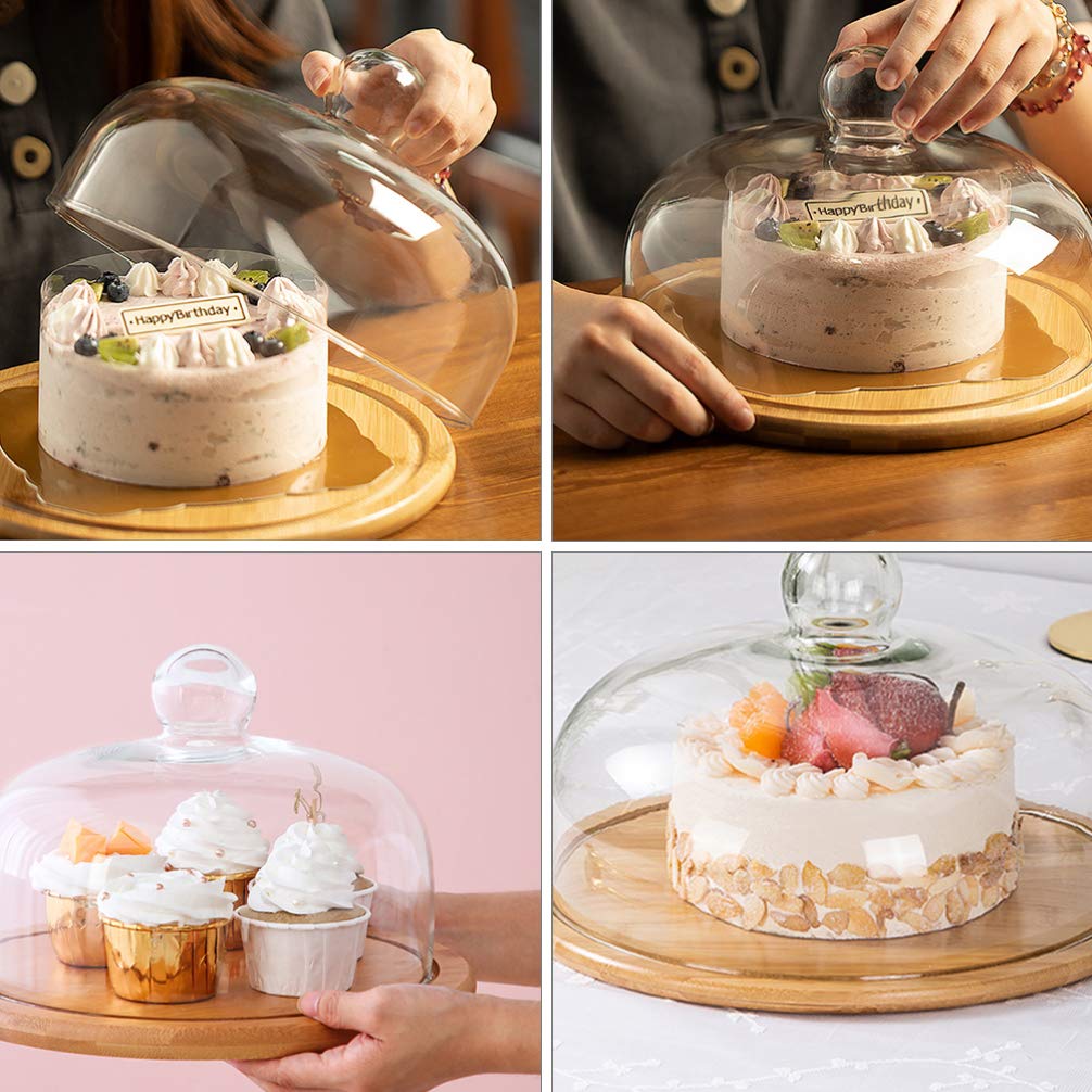 Glass Dome Cloche with Bamboo Base - 11.6