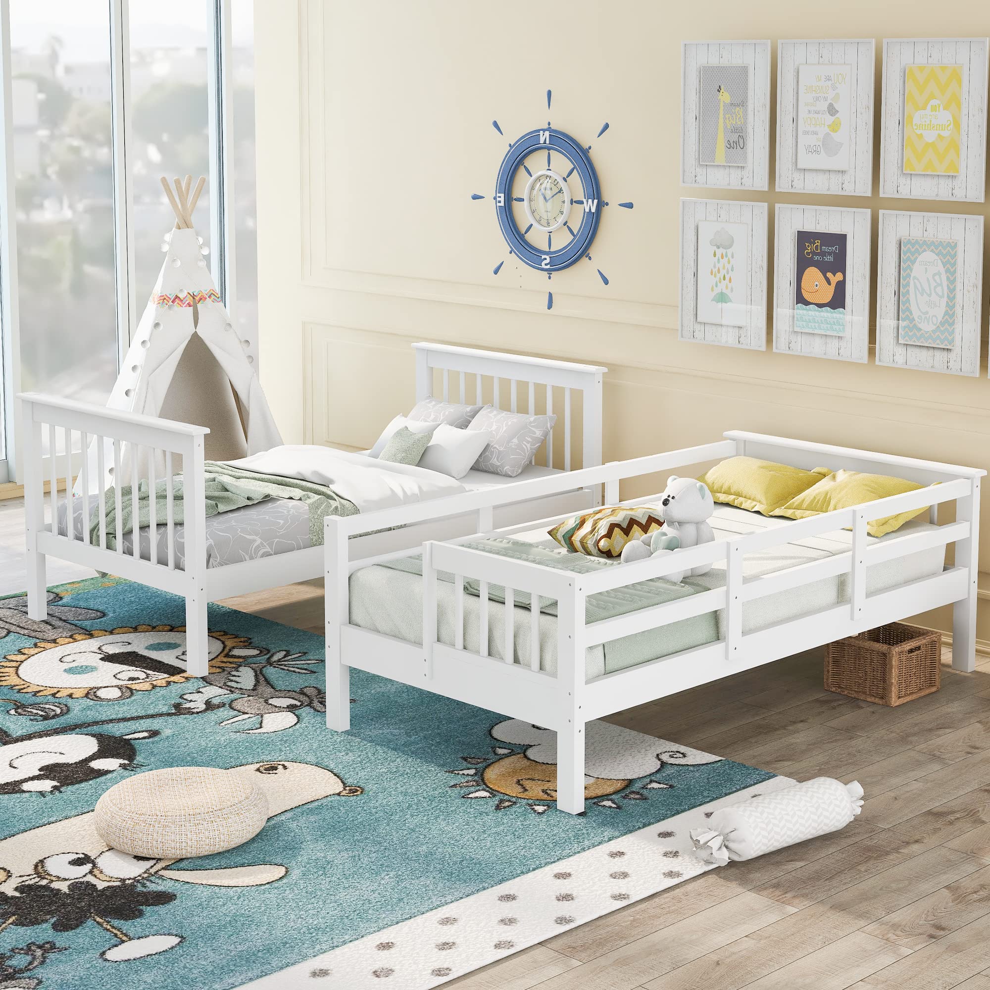 Harper & Bright Designs Twin Over Twin Wooden Bunk Bed with Stairs - Space-Saving Kids Bunk Bed with Storage Drawers & Safety Guard Rail - Perfect for Small Bedrooms, Dorm Rooms & Shared Kids' Spaces (White)