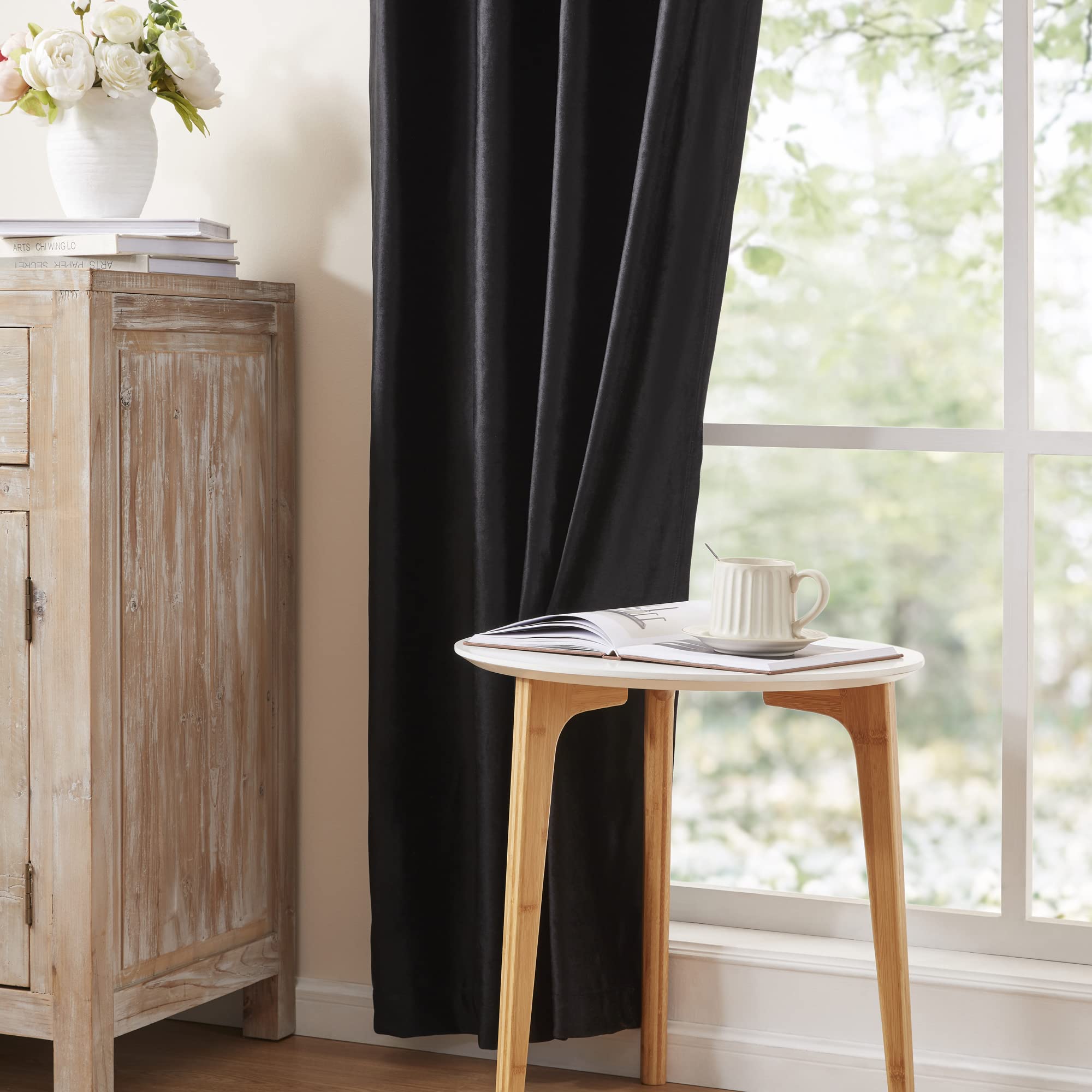PRIMROSE 84 Inch Blackout Curtains for Living Room & Bedroom - Velvet Thermal Insulated Rod Pocket Drapes, Set of 2 Panels, Semi Room Darkening Window Treatment for Home Decor (Perfect for Movie Nights & Better Sleep)