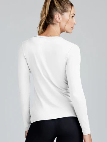 Tasc Womens NOLA II Long Sleeve T-Shirt - Soft Cotton Crewneck Top for Women - White - Perfect for Casual Wear, Workouts & Layering