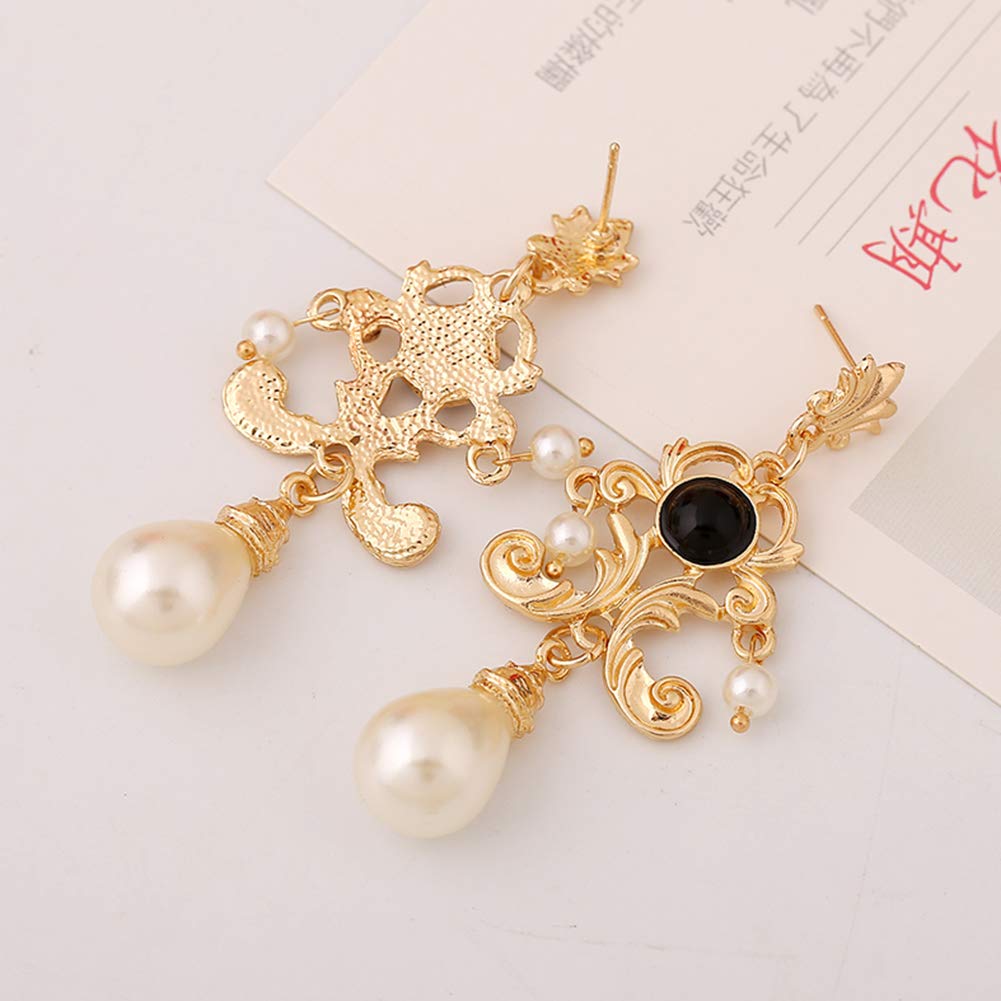 Luxury Princess Dangle Earrings for Women - Elegant Floral Faux Pearl Statement Stud Earrings, Palace Style Metal Jewelry - Perfect Gift for Evening Party, Wedding, Prom & Special Occasions