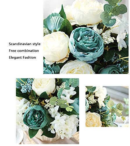 Artificial Peony Bouquets in Flower Pots - Realistic Fake Flowers for Dining Table, Coffee Table, Wedding & Home Decor - Blue Floral Arrangement - Perfect for Centerpieces, Gift Giving & Seasonal Displays