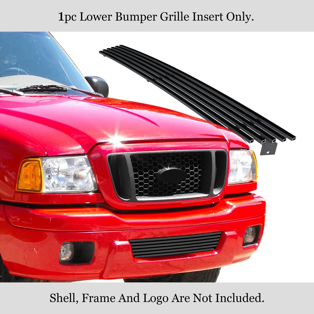 APS F65737H Black Billet Front Grille Insert Compatible with 2004-2005 Ford Ranger - Lower Bumper Replacement for Enhanced Style & Protection | Off-Road, Truck Customization, Automotive Upgrade