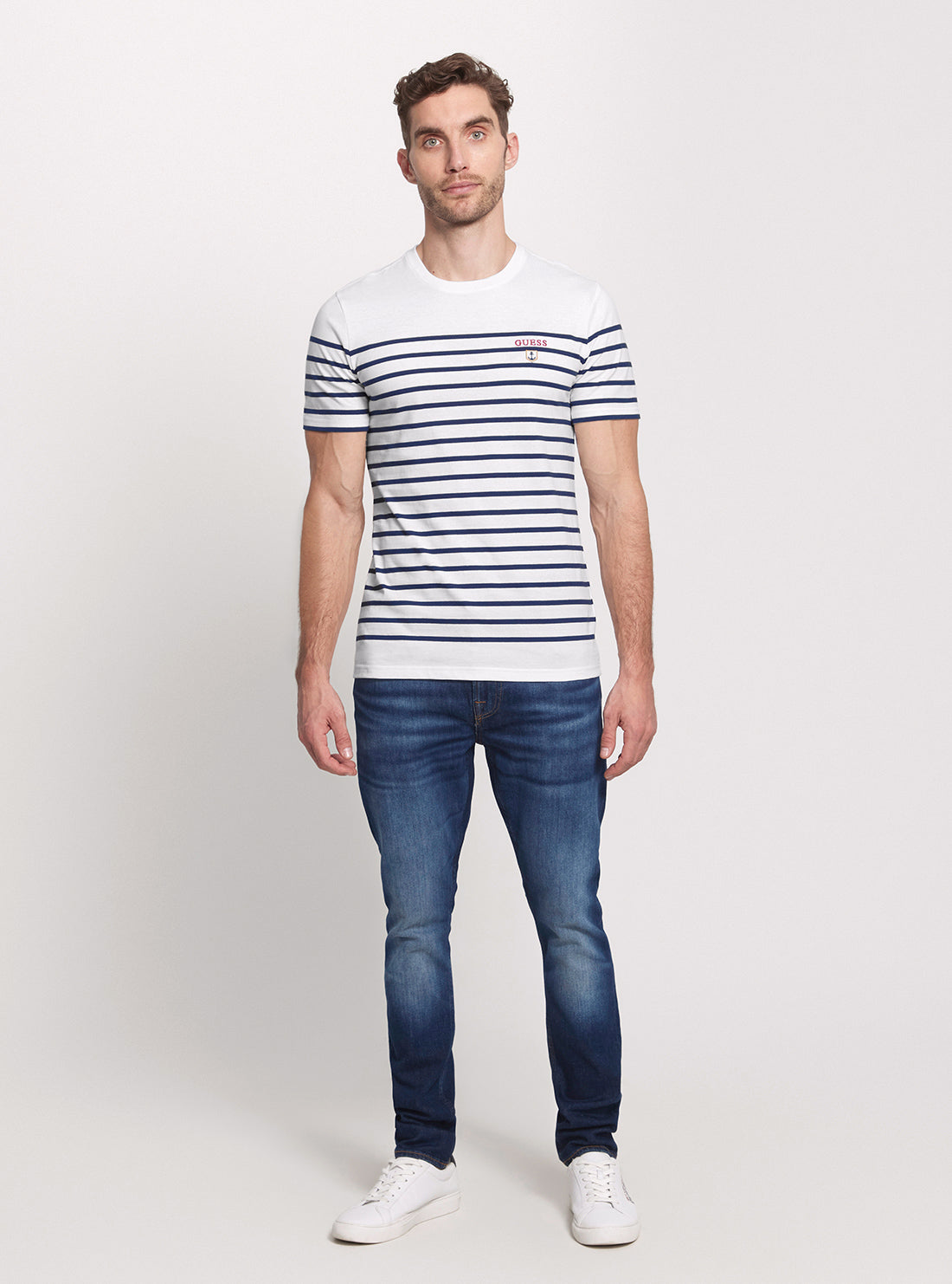 Eco-Friendly White and Blue Striped Short Sleeve T-Shirt for Men & Women - Casual Summer Wear, Beach Outfit, and Everyday Comfort