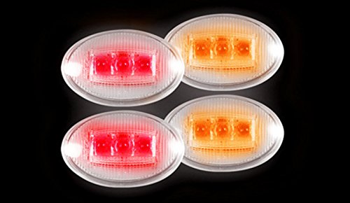 Dually Fender Lenses (4-Piece Set) with 2 Red LED Lights & 2 Amber LED Lights - Clear Lens with Chrome Trim Compatible with Ford Super Duty 1999-2010 Models - Perfect for Truck Customization & Nighttime Visibility Enhancement