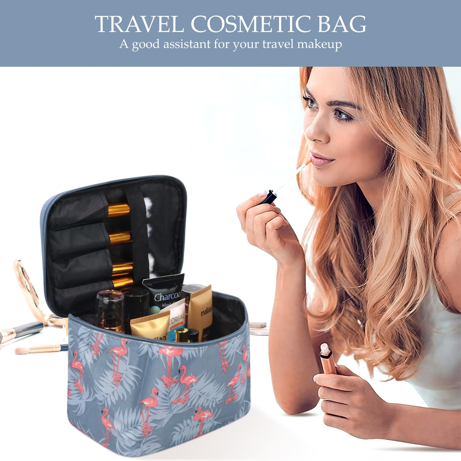 NFI Essentials Printed Cosmetic Organizer Bag - Waterproof Makeup Travel Pouch for Women & Girls | Perfect for Toiletries, Makeup Storage & Vanity Organization | Great for Travel, Gym & Daily Use