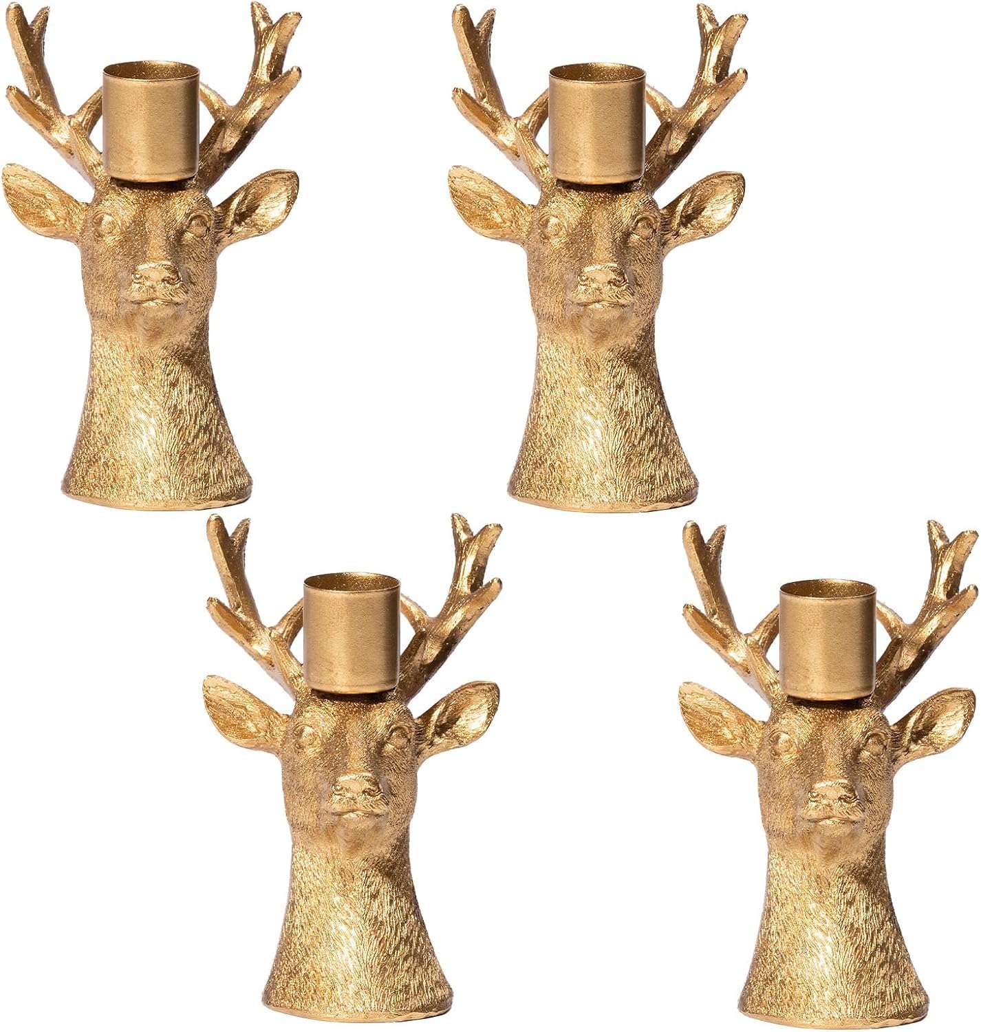 Vintage Brass Gold Reindeer Candle Holders Set of 4 - Elegant Table Centerpiece for Weddings, Christmas Decor & Holiday Home Decoration - Perfect for Mantel, Dining Table & Festive Seasonal Displays