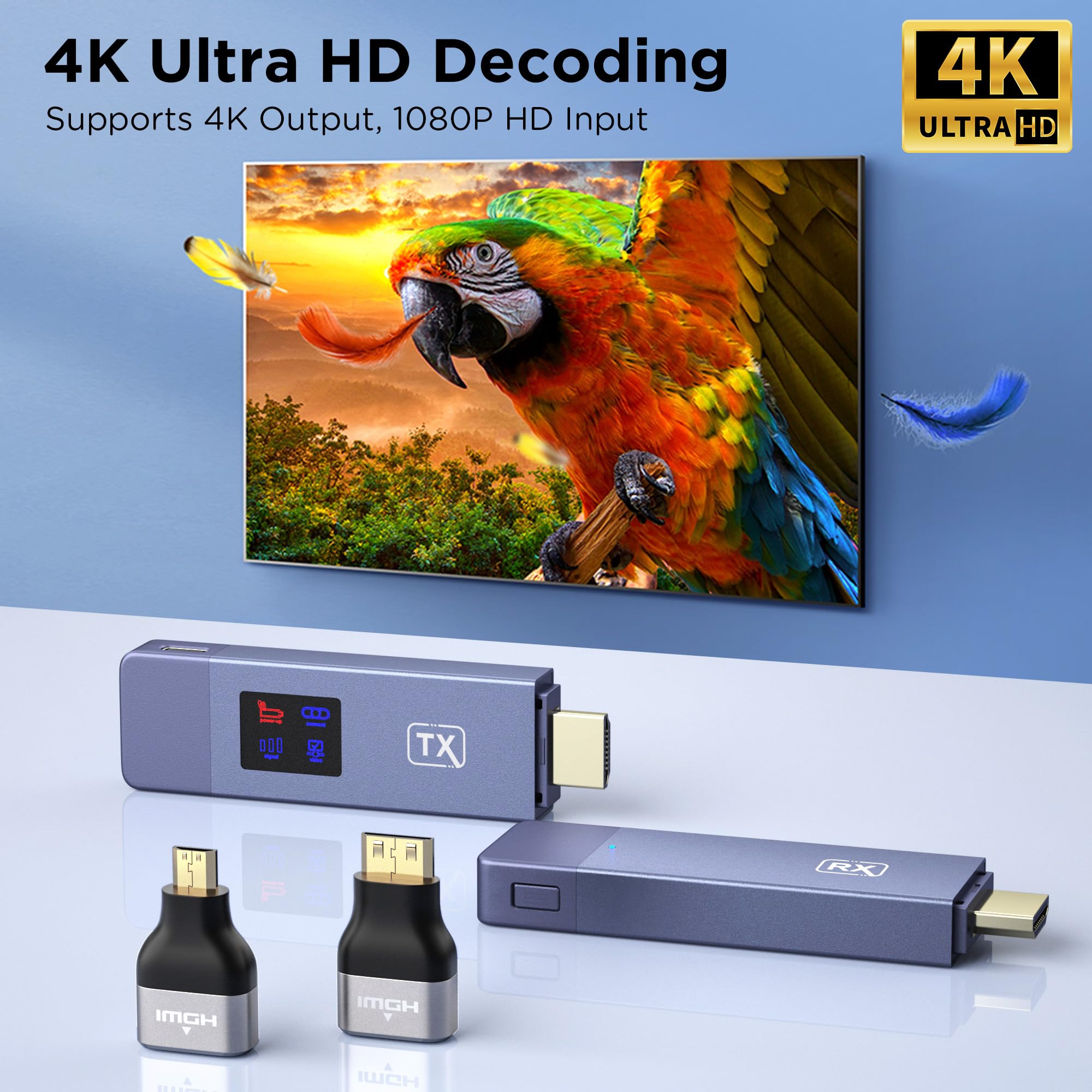Wireless HDMI Transmitter and Receiver Kit - 2.4G/5G Dual Band Plug & Play HD Extender with LED Screen for Streaming Video/Audio from Laptop, PC, TV Box to Monitor or Projector | Perfect for Home Theater, Office Presentations & Gaming Setups