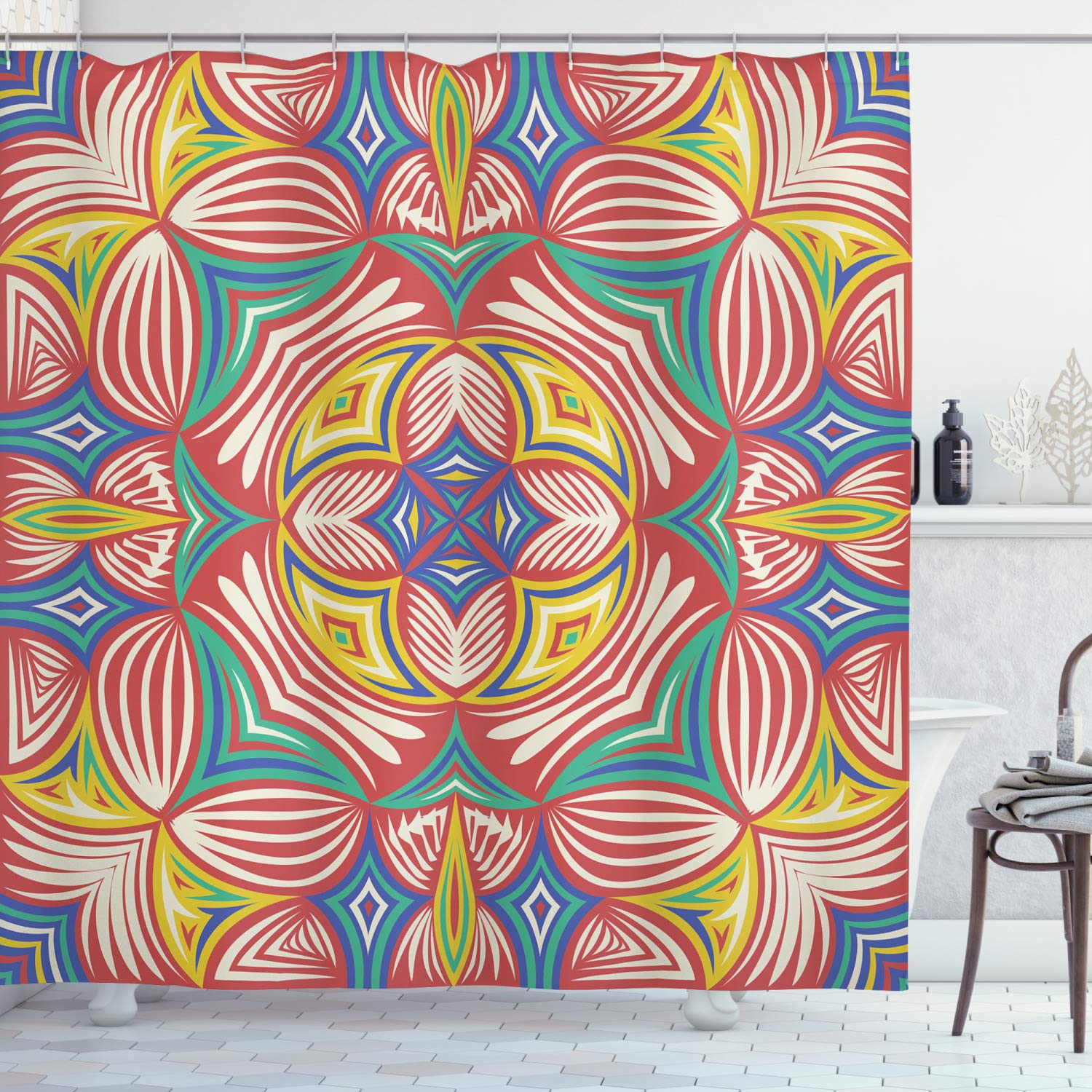 Ambesonne Colorful Shower Curtain - Modern Abstract Tribal Design Bathroom Decor with Hooks, 69x70 Inches, Multicolor | Waterproof Fabric for Stylish Bathroom Upgrade, Perfect for Home & Apartment Decor