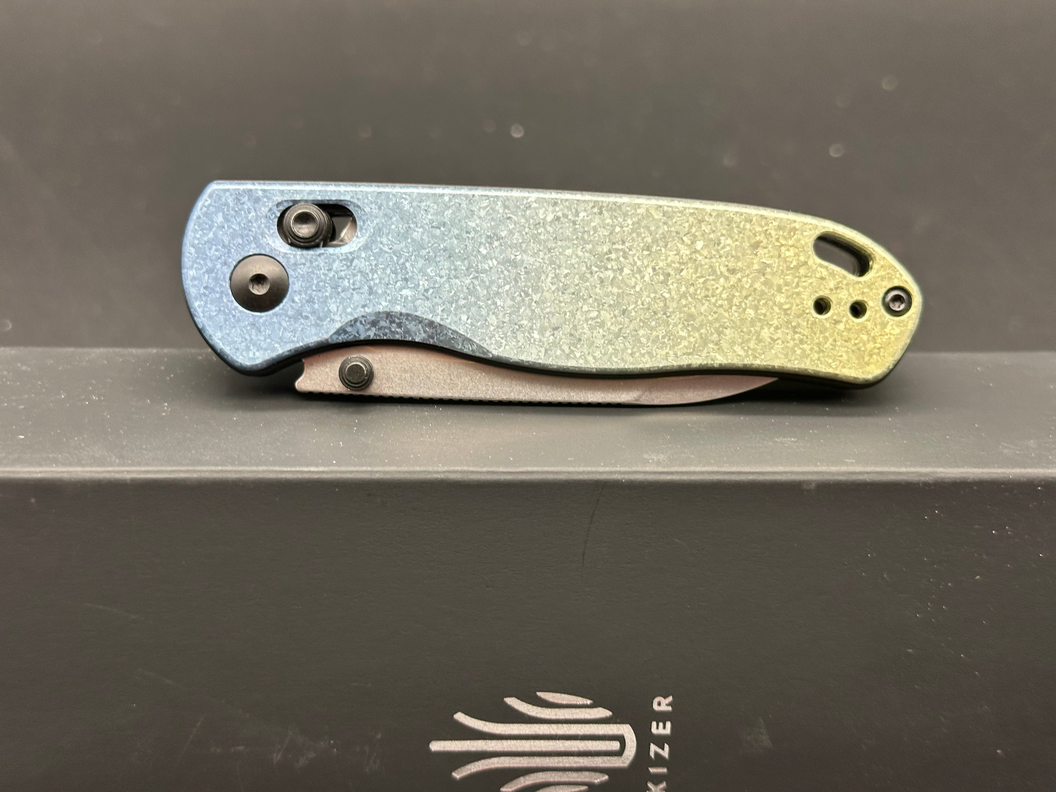 Kizer Azo Drop Bear Clutch Lock Folding Knife - Titanium Handle with 3 Stonewash Finish - EDC Pocket Knife for Camping, Hiking & Outdoor Adventures