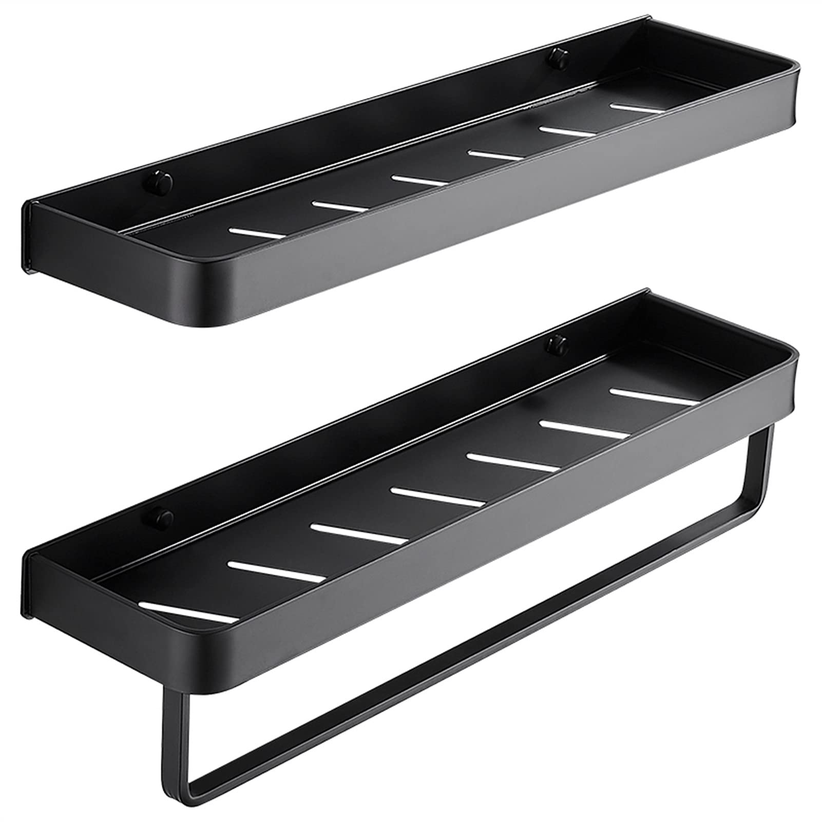 Black Aluminum Corner Bathroom Shelf with Towel Bar & Hooks - Space Saving Shampoo Holder & Kitchen Storage Rack (40cm) - Easy Installation for Bathroom, Shower & Kitchen Organization