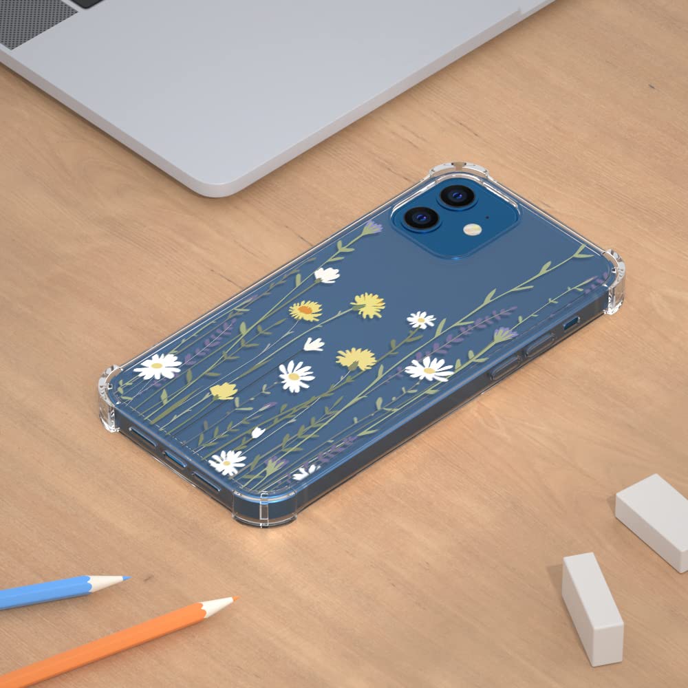 **YESPURE Daisy Flower Case for iPhone 12/12 Pro 6.1 Inch - Cute Daisy Pattern, Slim Crystal Clear Soft TPU Bumper, Shockproof Protective Cover - Perfect for Everyday Use, Travel & Gift Giving**