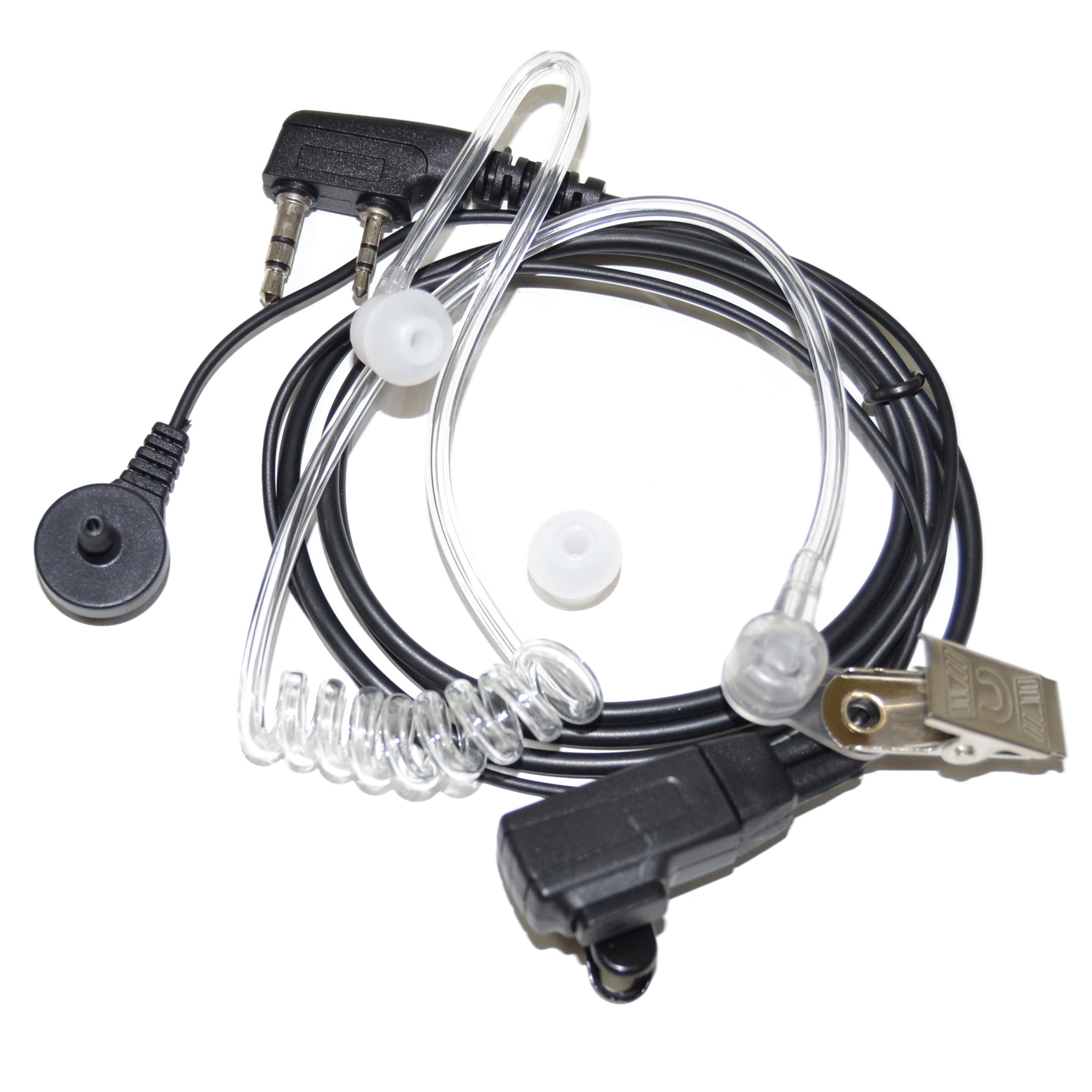HQRP 2 Pin Acoustic Tube Earpiece Headset with Microphone - Compatible with Kenwood Pro-Talk, Pro-Power, Free-Talk, Protalk XLS, FreeTalk XLS - Ideal for Security, Construction & Two-Way Radio Communication