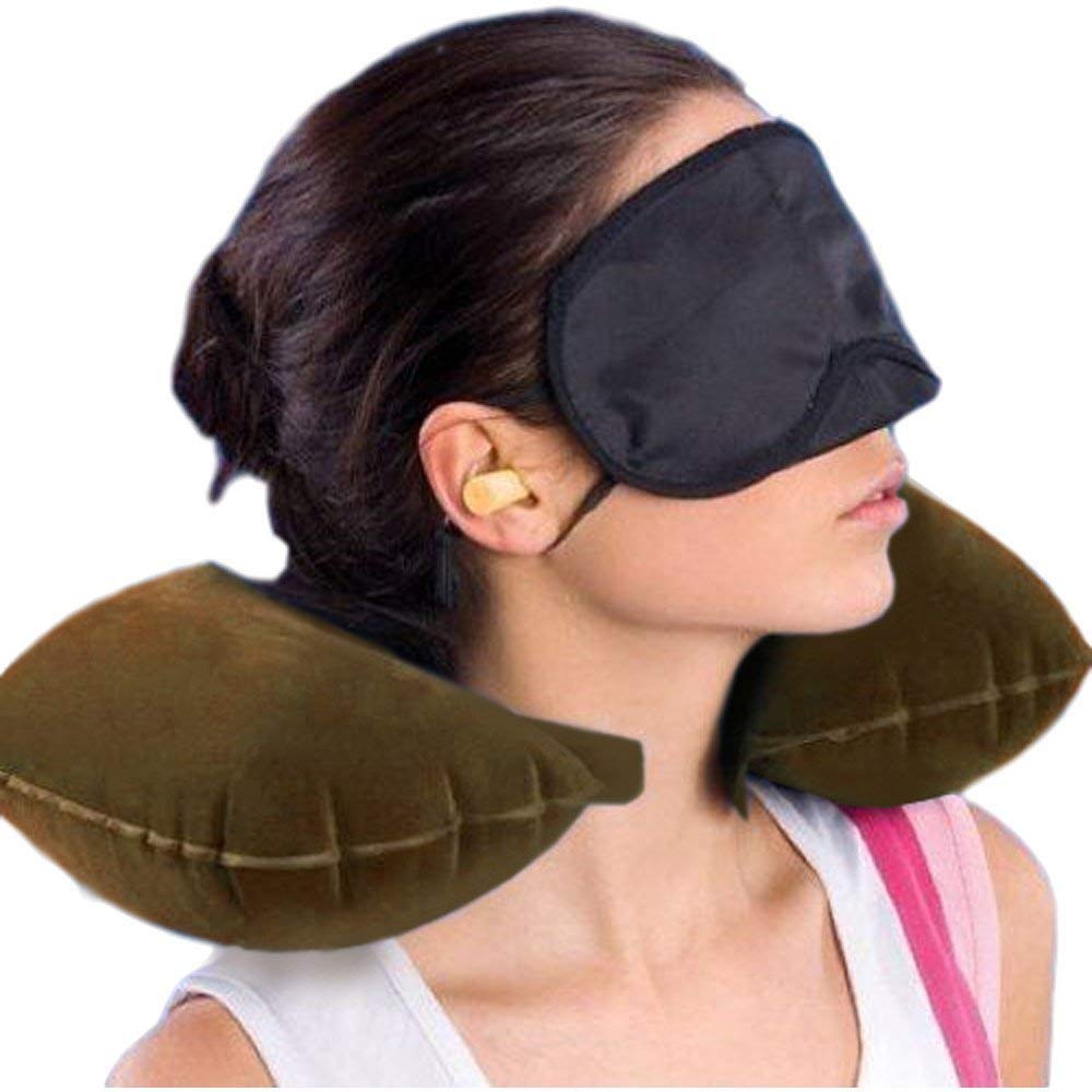 Naivete Polyester Cotton Neck Travel Pillow with Eye Mask & Ear Plugs - Soft Support for Airplane, Car & Office Naps (Navy Blue, 1 Piece) - Perfect for Long Flights, Road Trips & Work Breaks