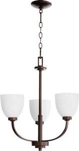 Quorum 6060-3-86 Transitional Three Light Bronze Chandelier - Dark Finish Reyes Collection - Perfect for Dining Room, Foyer, or Bedroom Lighting
