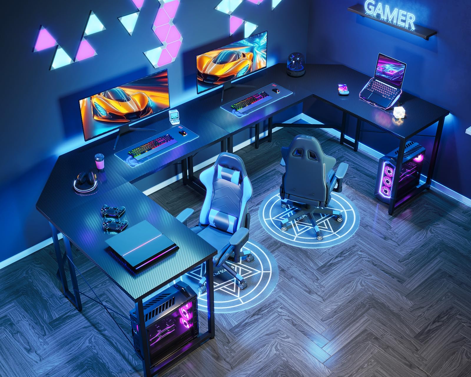 ODK L-Shaped Gaming Desk with Monitor Stand - 51 x 19 Inch Black Corner Computer Desk for Home Office, Gaming & Workstation | Sturdy Writing Table for Small Spaces & PC Setup