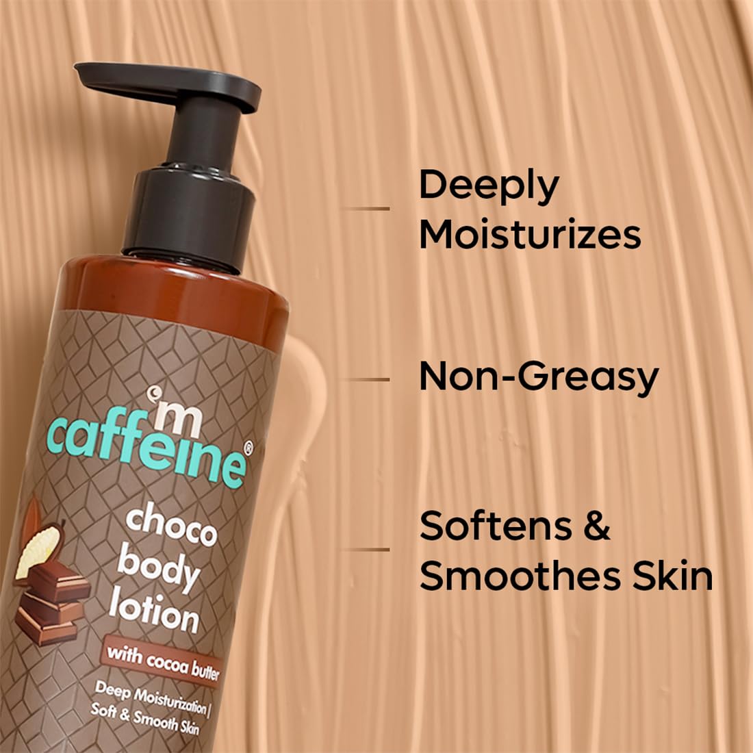 mCaffeine Deep Moisturizing Choco Body Lotion for Dry Skin - Pack of 2 | Cocoa Butter & Shea Butter Body Moisturizer for Women & Men | Non-Sticky, All Season Hydration (500ml) | Perfect for Daily Skincare Routine & Post-Shower Use