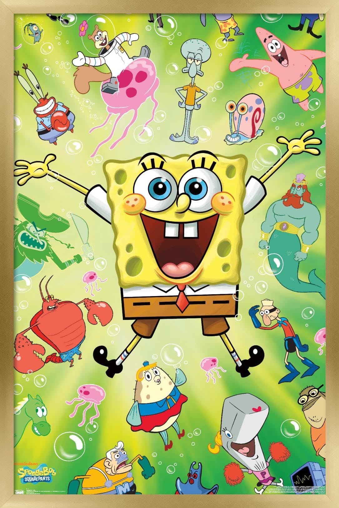 Trends International Nickelodeon SpongeBob SquarePants Burst Wall Poster - 14.725 x 22.375 Inches Gold Framed Art Print - Perfect for Kids' Room Decor, Teen Bedroom & Cartoon Lover Gifts