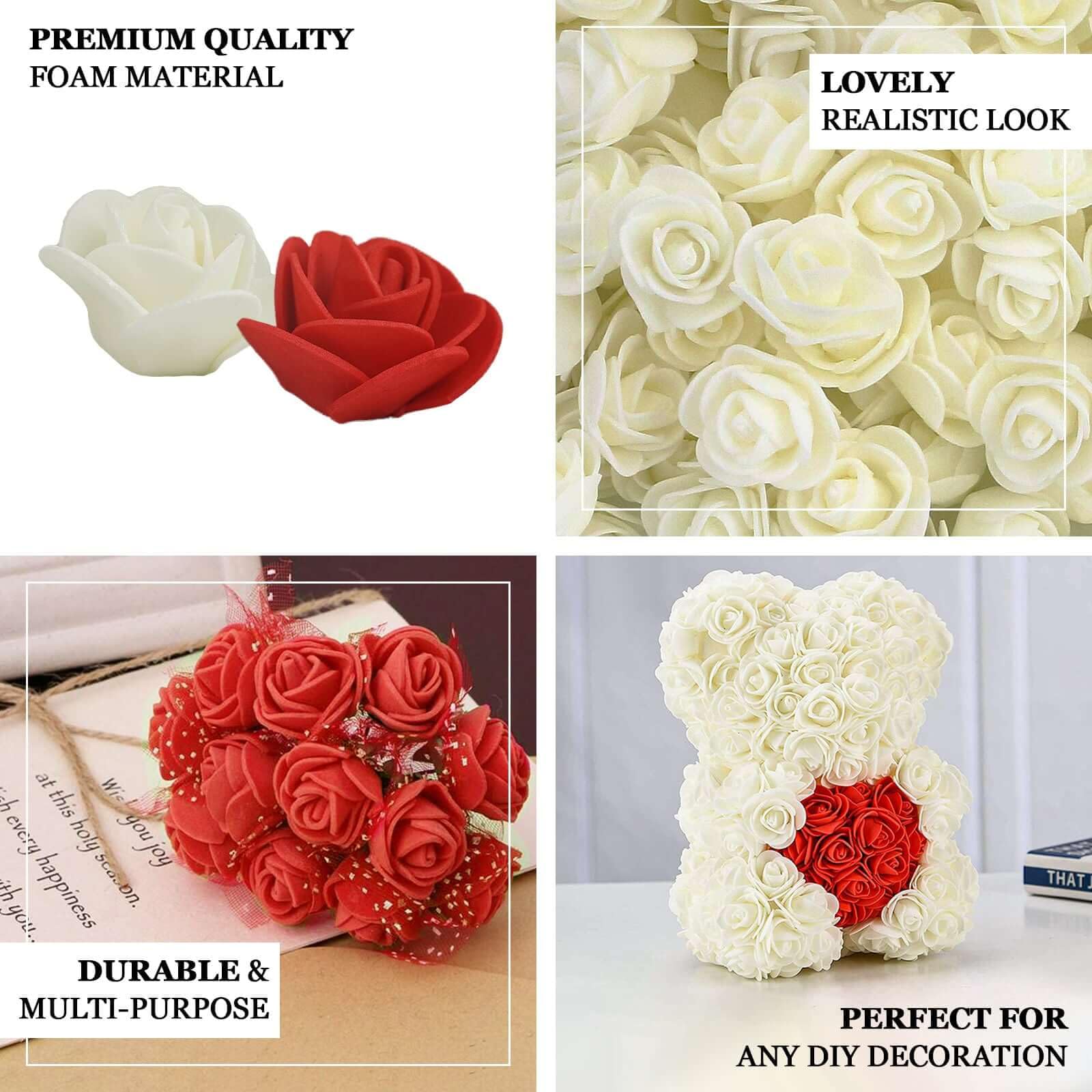 48 White Artificial Foam Roses with Stems - 4