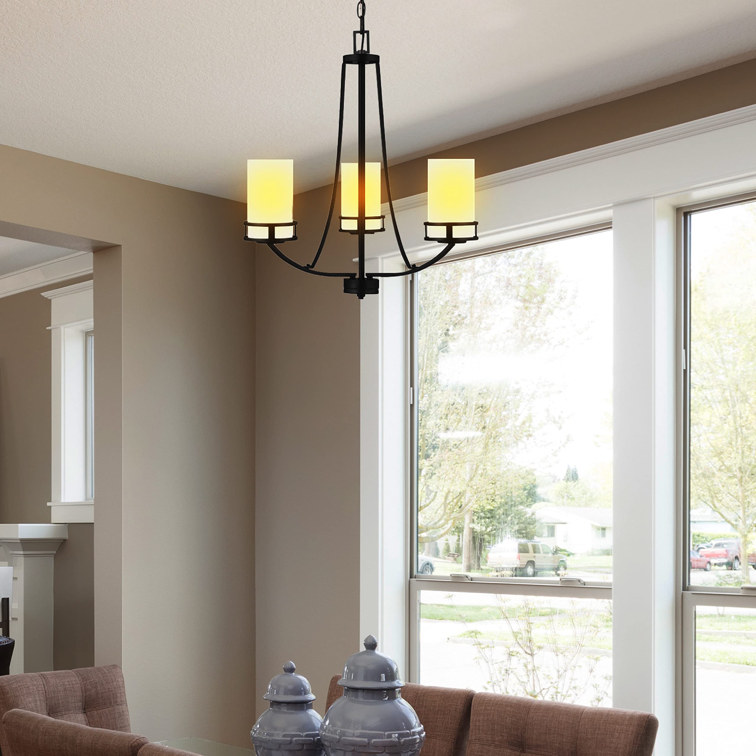 Generation Lighting 3-Light Robie Chandelier in Midnight Black (3121603-112) - Modern Ceiling Light Fixture for Dining Room & Living Room Decor | Compatible with A19 Standard & LED Bulbs | Perfect for Home Lighting & Interior Design