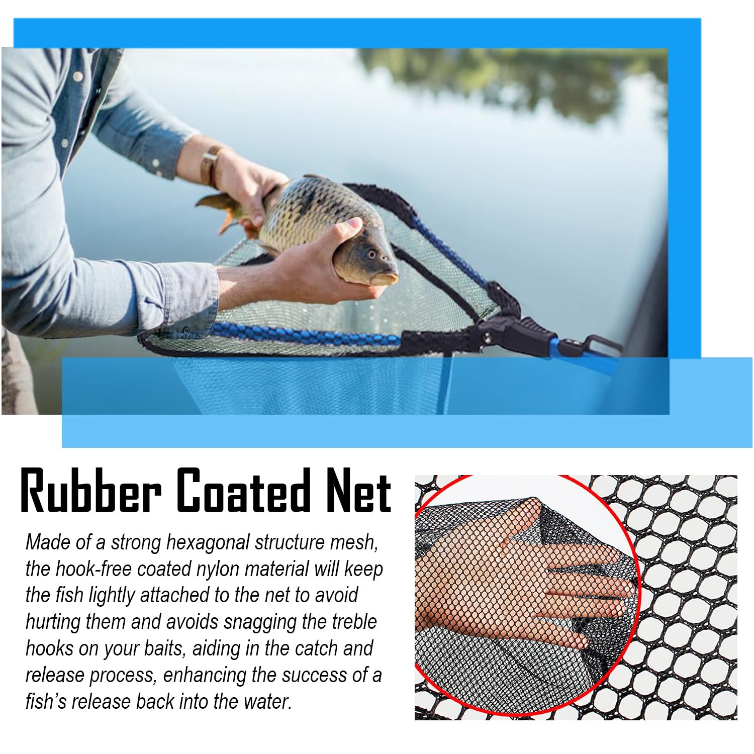 Senston Collapsible Telescoping Fishing Landing Net - Portable & Lightweight for Kayak, Salmon, Fly, Catfish, Trout Fishing - Easy Storage & Transport - Ideal for Freshwater Fishing Adventures