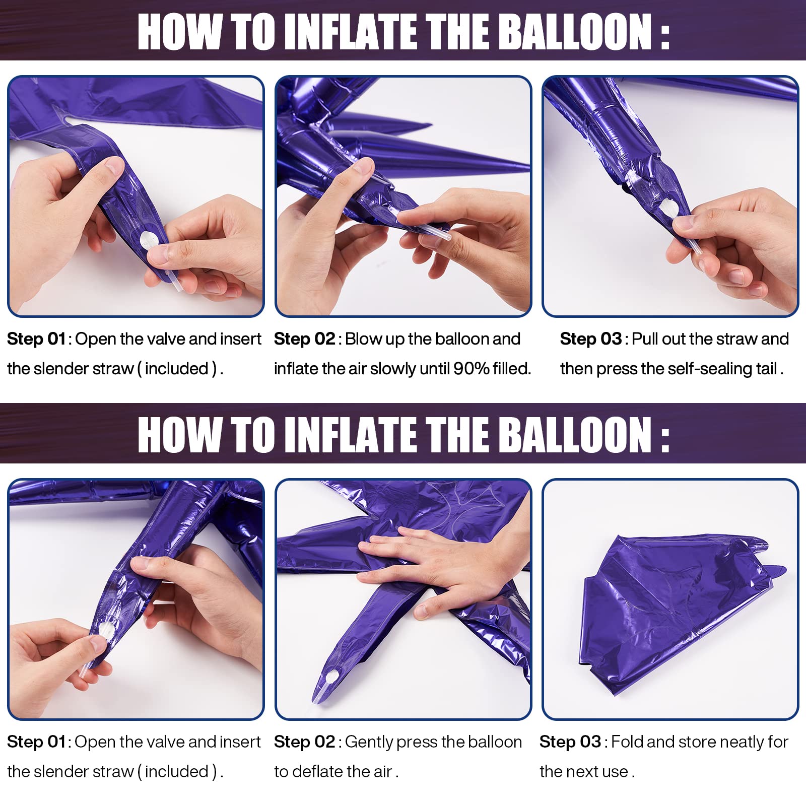 PartyWoo Purple Star Balloons 6-Pack - 14-Pointed Starburst Mylar Balloons (27 & 22 Inch) with Ribbon for Birthday, Wedding, Baby Shower Decorations - Perfect for Ceiling, Wall & Party Backdrop Displays