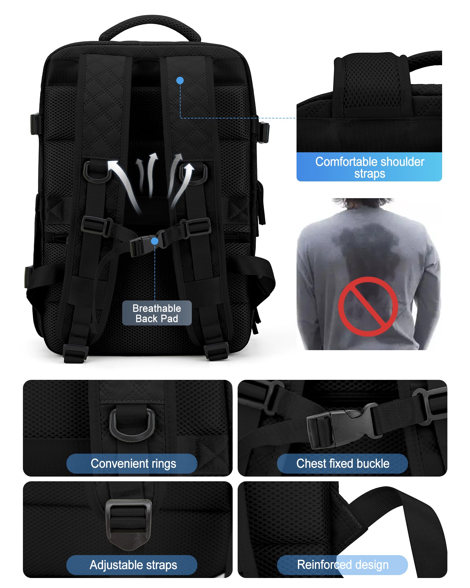 Underseat Carry On Backpack for Women - Airplane Approved Cabin Bag, 14 Inch Laptop Backpack for Business Travel & Casual Work (K1-Black) | Perfect Personal Item for Flights & Commuting