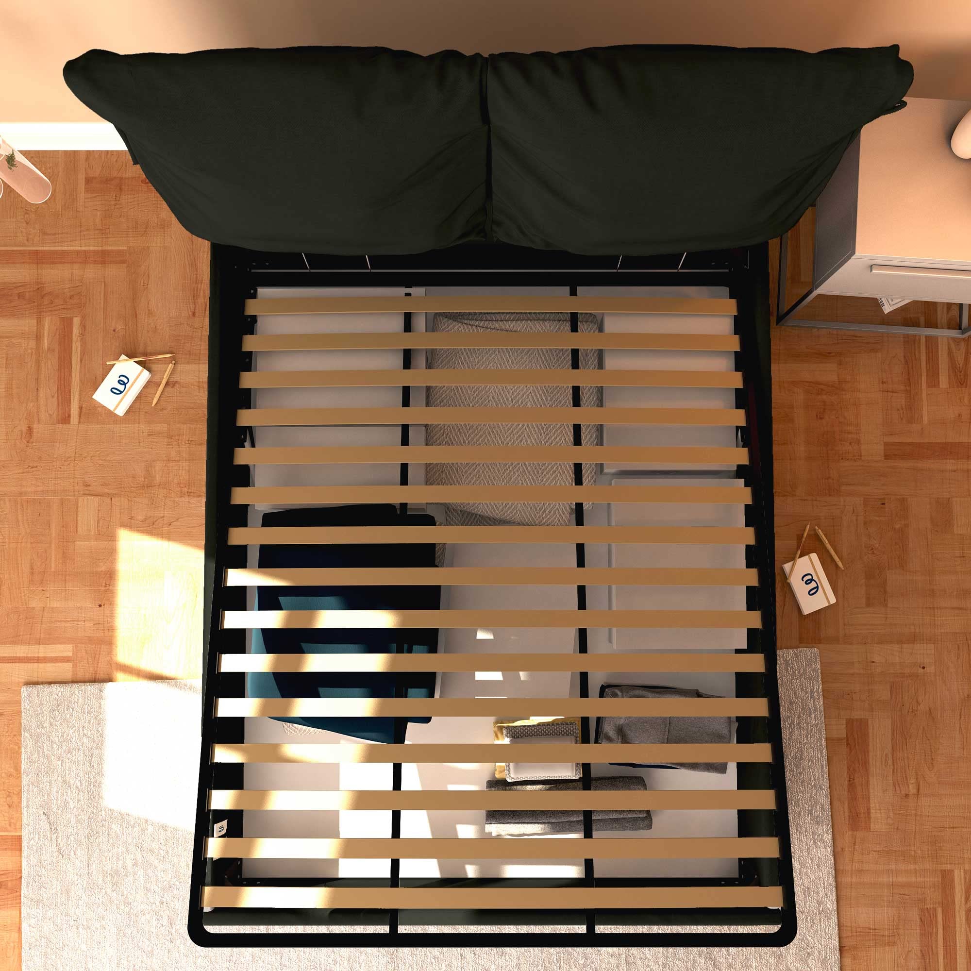 Baldiflex Single Bed with Storage - Licia Soft Synthetic Leather Upholstery, Slatted Base for Single Mattress, 140 x 200 cm, Padded Headboard, Black - Perfect for Small Bedrooms, Guest Rooms & Studio Apartments