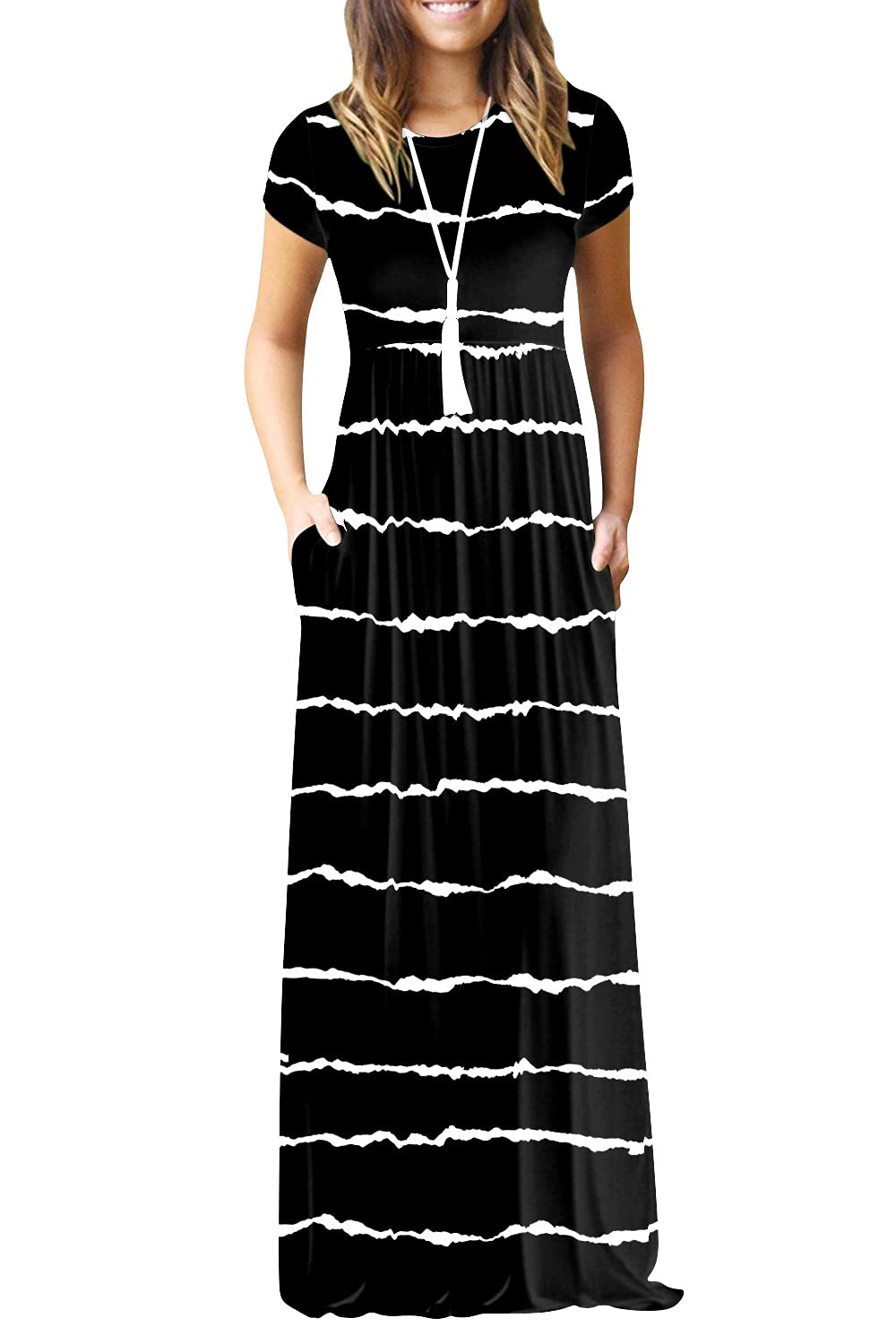 EUOVMY Women's Summer Short Sleeve Loose Plain Maxi Dress - Casual Long Flowy Dress with Pockets for Beach, Vacation & Everyday Wear