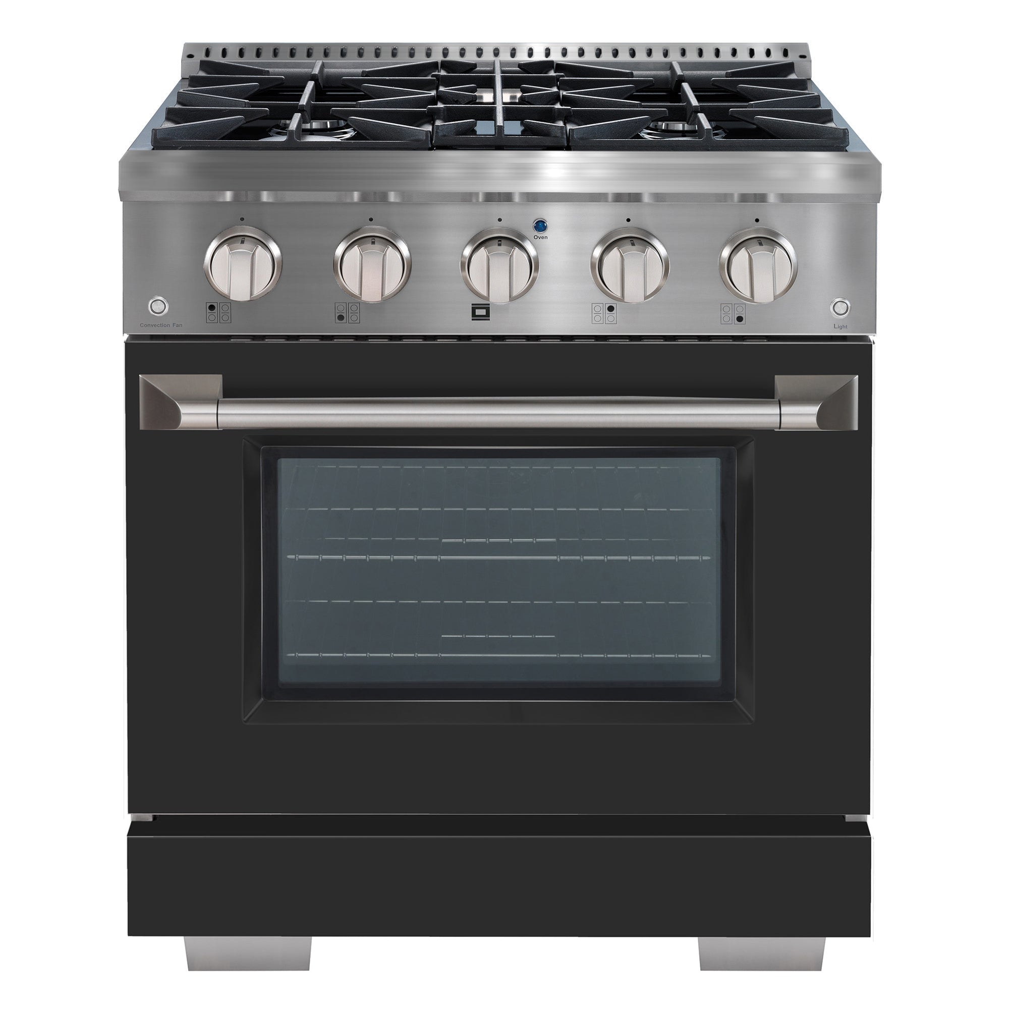 Ancona 30 Inch 4.2 cu ft Stainless Steel Gas Range with 4 Burners, Convection Oven & Black Door - Perfect for Home Kitchen Cooking, Baking & Entertaining
