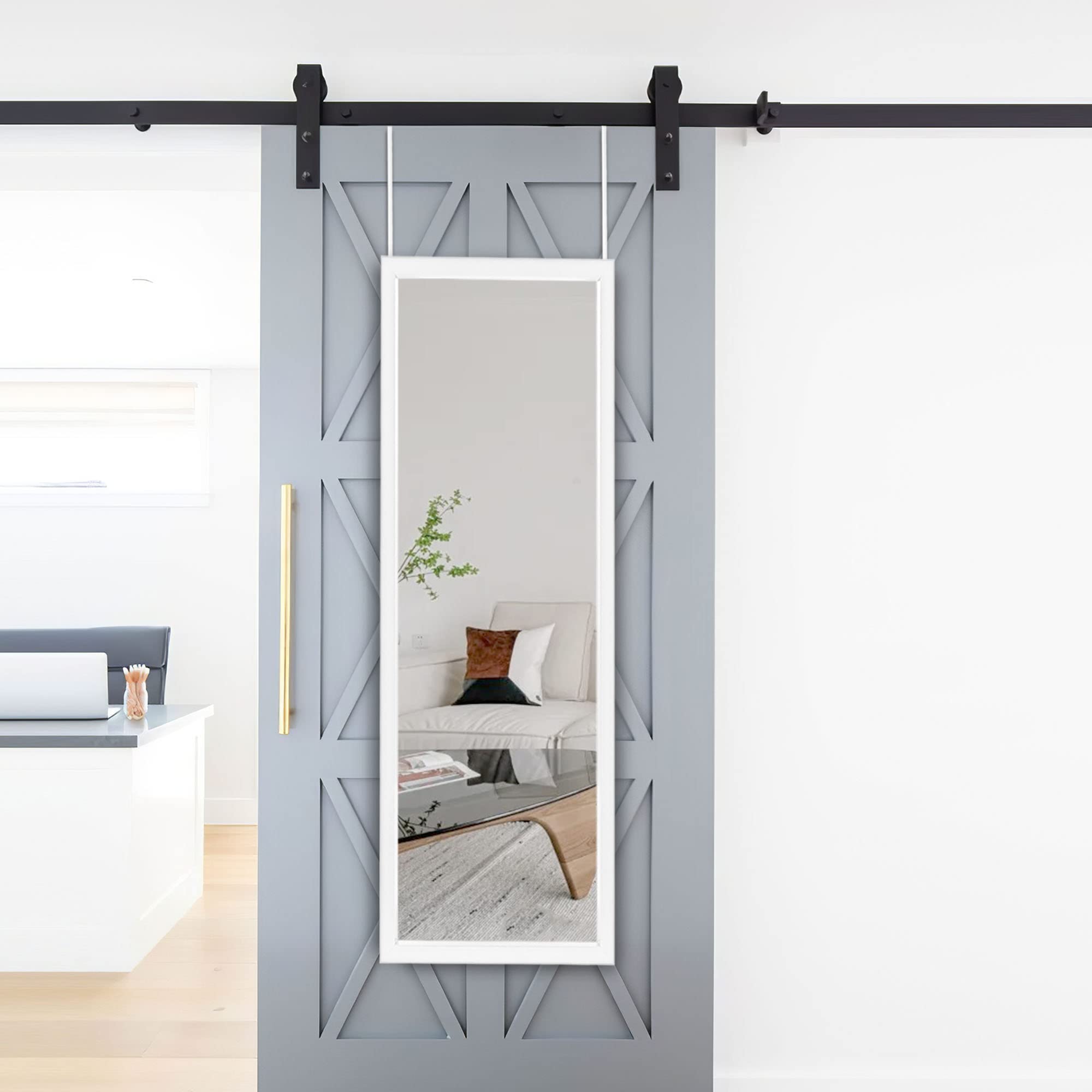 TRVONE 55x16 Inch Over The Door Mirror - Full Length Wall Mount Hanging Mirror for Bedroom, Bathroom & Living Room - Home Decor White Mirror - Perfect for Checking Outfits, Home Gym Workouts & Space Enhancement