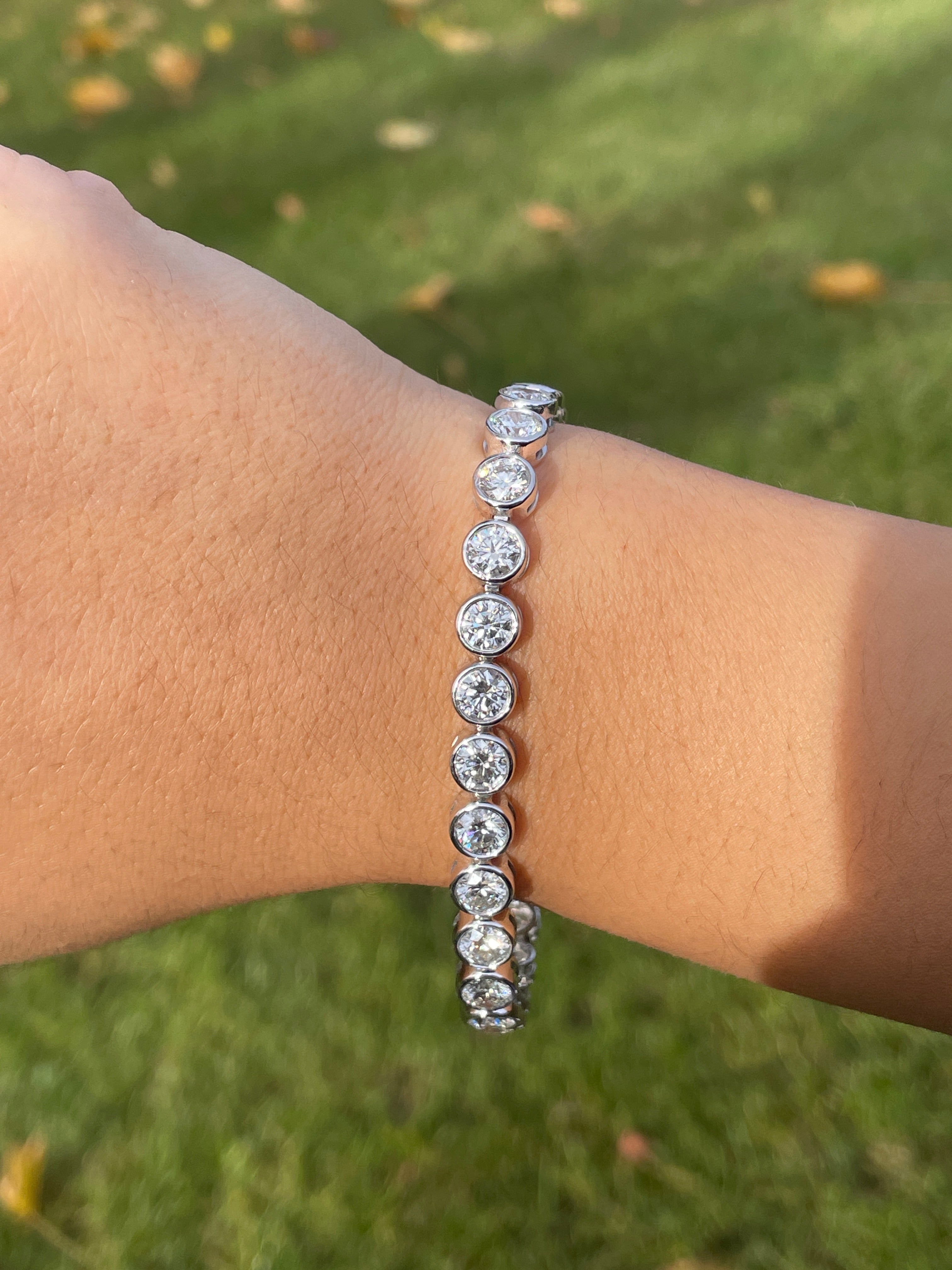 14K Gold Lab-Created 11.07ct EF VVS/VS Tennis Bracelet with Bezel Setting - 7 Inches Elegant Jewelry for Women, Perfect for Weddings, Anniversaries & Special Occasions