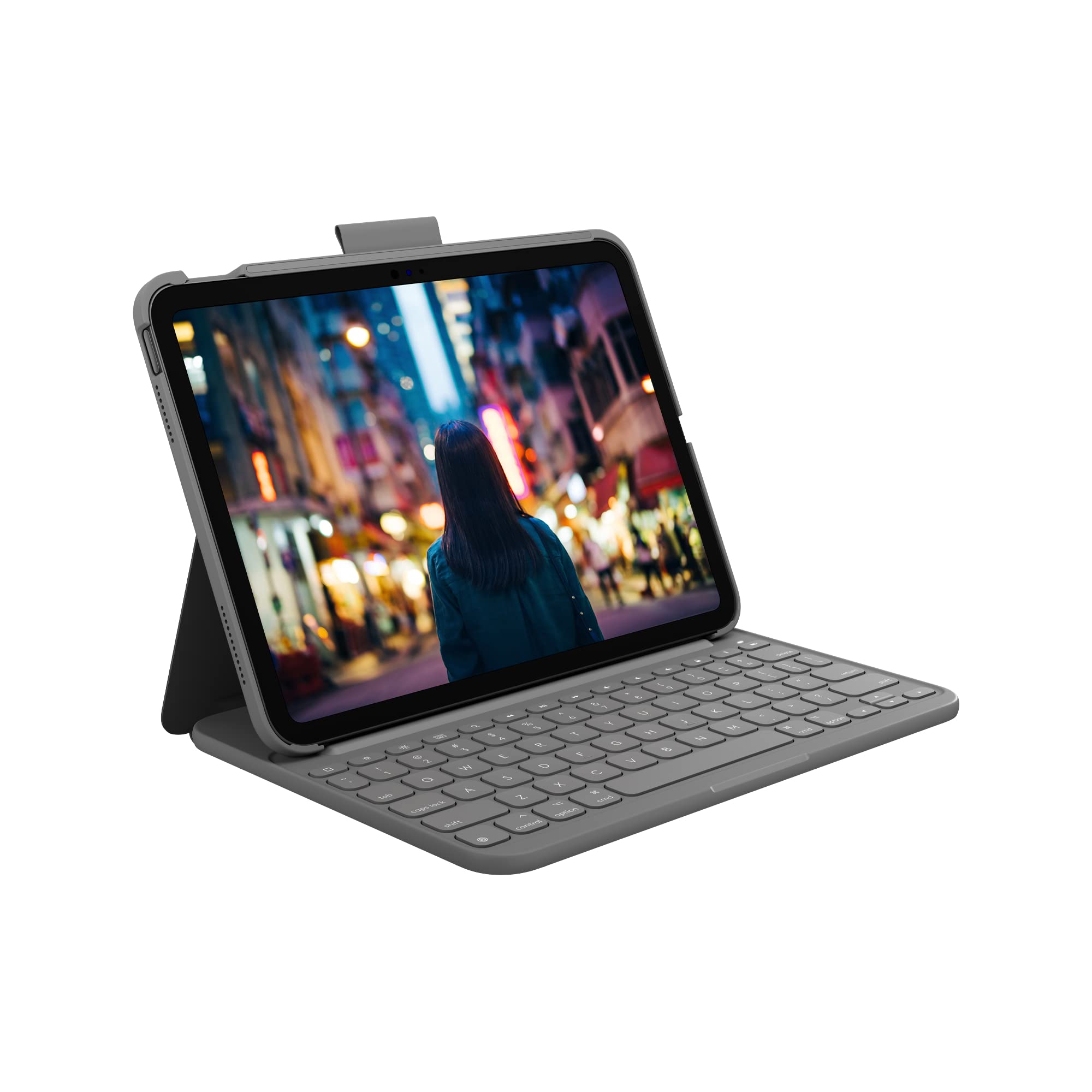Logitech Slim Folio Bluetooth Keyboard Case for iPad 10th Gen (2022) - Wireless Keyboard Cover with Backlit Keys | Oxford Gray | Perfect for Work, Study & Travel