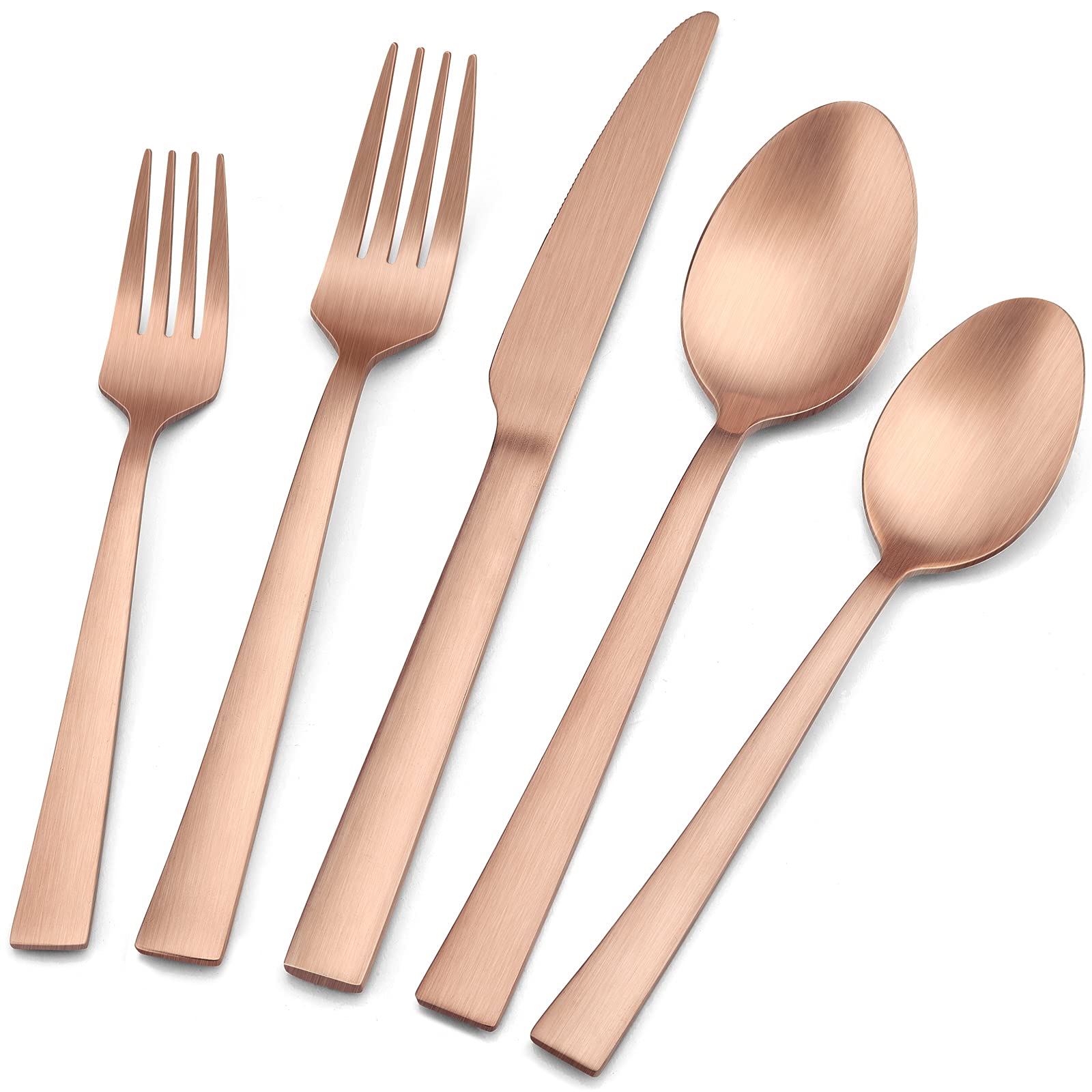 20-Piece Matte Copper Silverware Set - Stainless Steel Flatware Service for 4 - Includes Forks, Spoons & Knives - Square Edge Design - Dishwasher Safe - Perfect for Dinner Parties, Restaurants & Everyday Dining