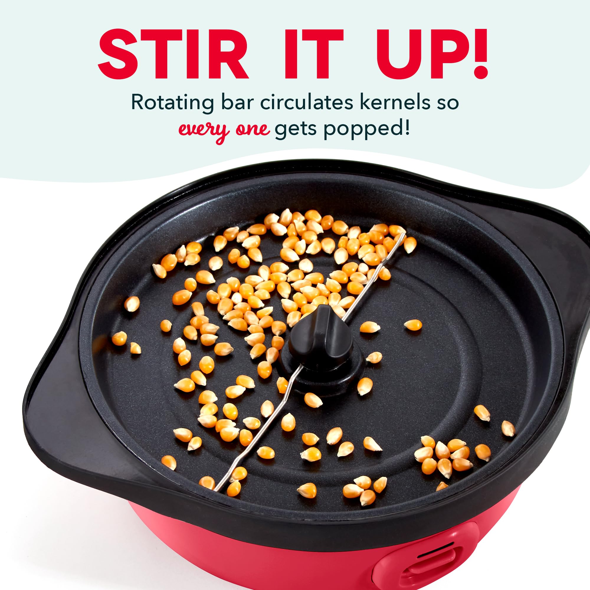 DASH SmartStore™ Deluxe Electric Popcorn Maker with Stirring Mechanism - Hot Oil Popcorn Machine with Large Serving Bowl Lid (24 Cup Capacity, Red) - Perfect for Movie Nights, Parties, and Family Snack Time