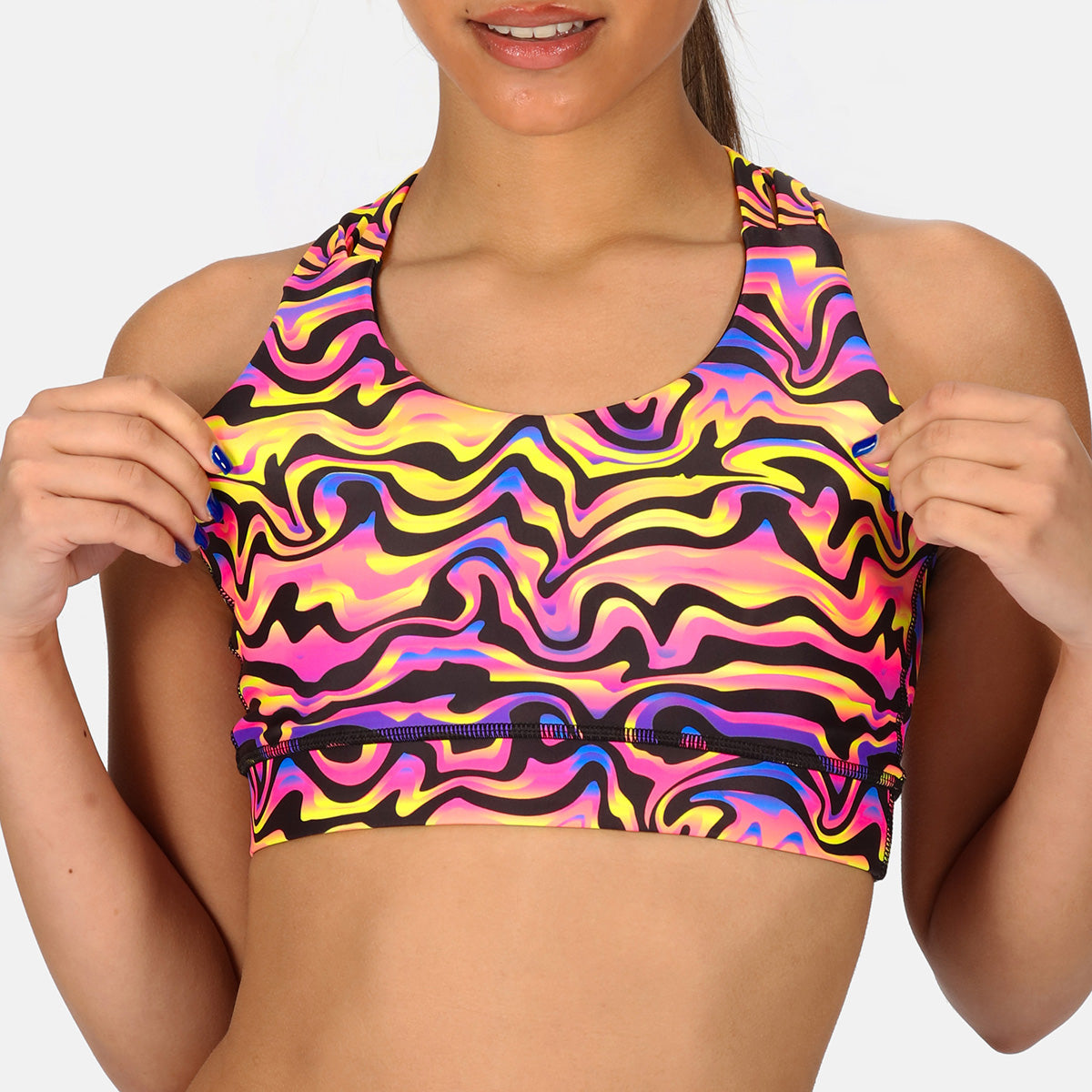Coral Waves Cross Back Bra - Women's Supportive Workout & Yoga Sports Bra for Gym, Running & Activewear
