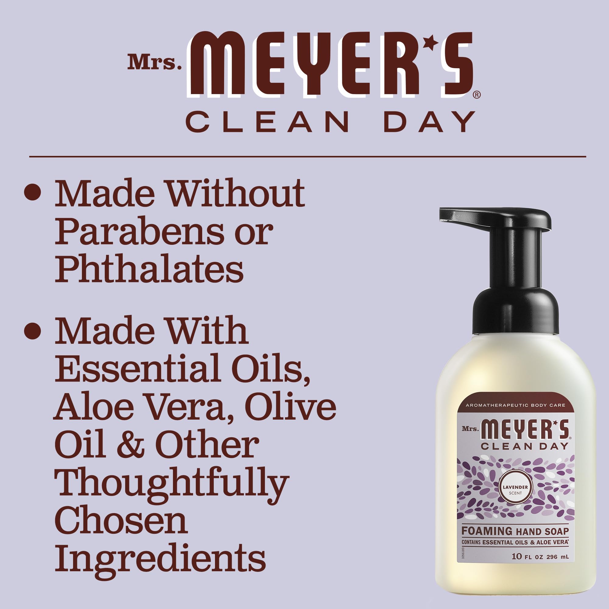 Mrs. Meyer's Clean Day Foaming Hand Soap, 12.5 oz - Lavender Scent, Plant-Derived Ingredients, Cruelty-Free - Refreshing Hand Wash for Kitchen, Bathroom & Office Use