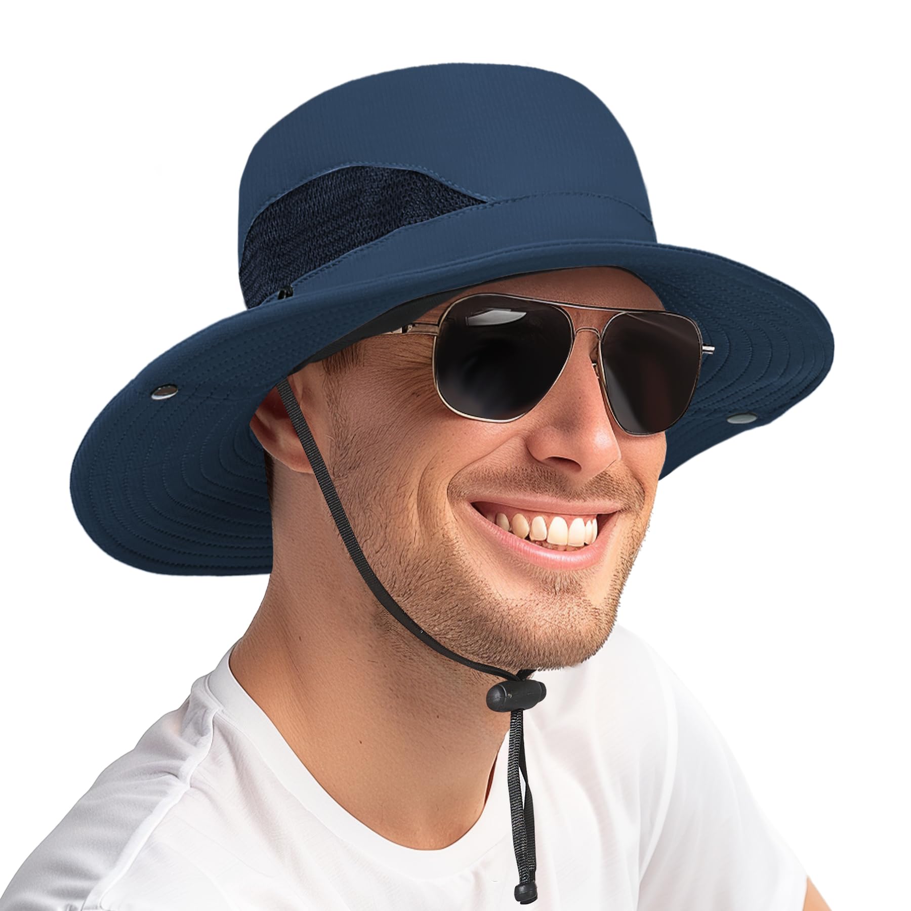 Men's Wide Brim Bucket Hat - UPF 50+ UV Protection Sun Hat for Fishing, Beach, Hiking & Safari - Lightweight Breathable Boonie Hat in Blue - Perfect for Outdoor Activities & Summer Adventures