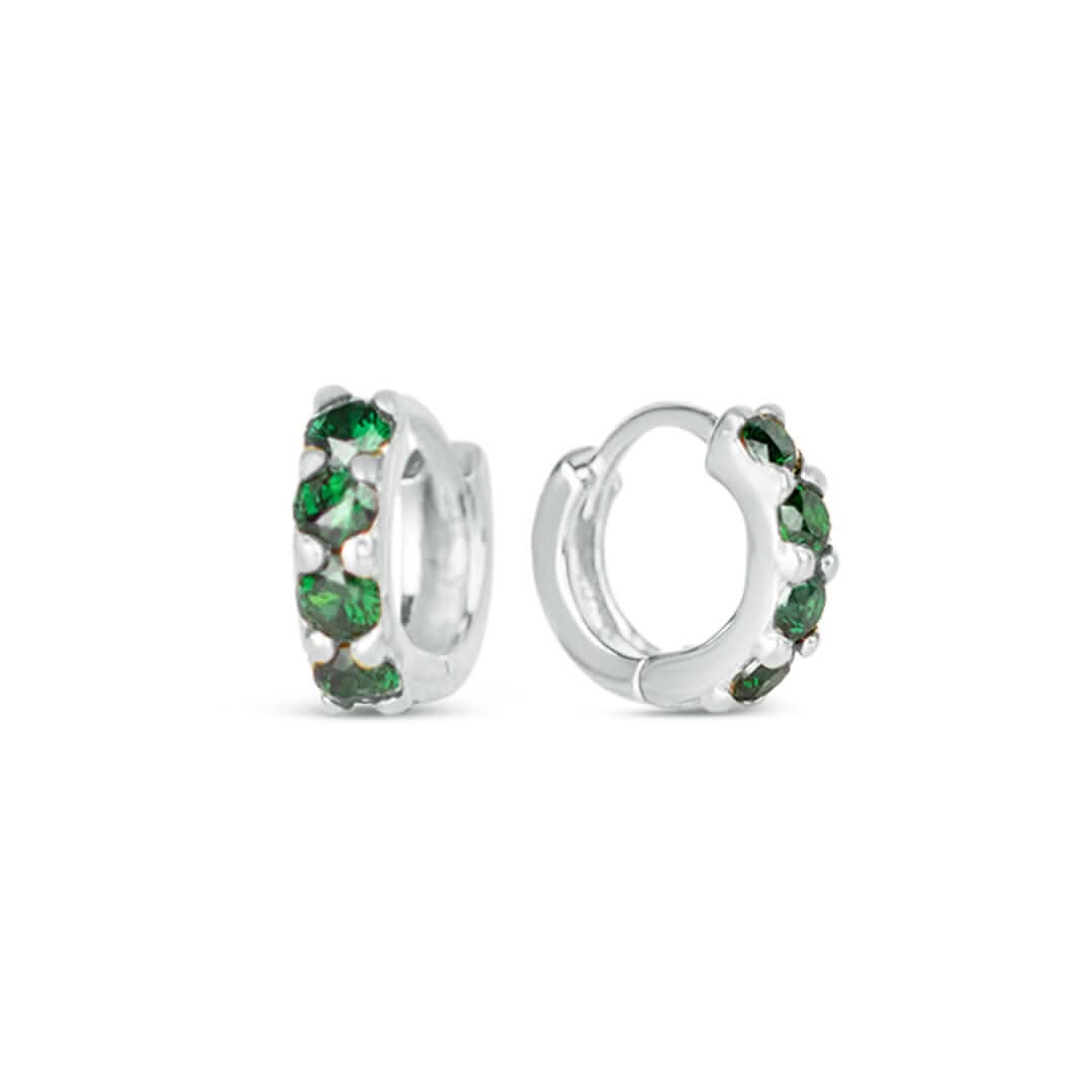 Green Twinkle Huggie Earrings in Silver - Perfect for Everyday Wear & Special Occasions