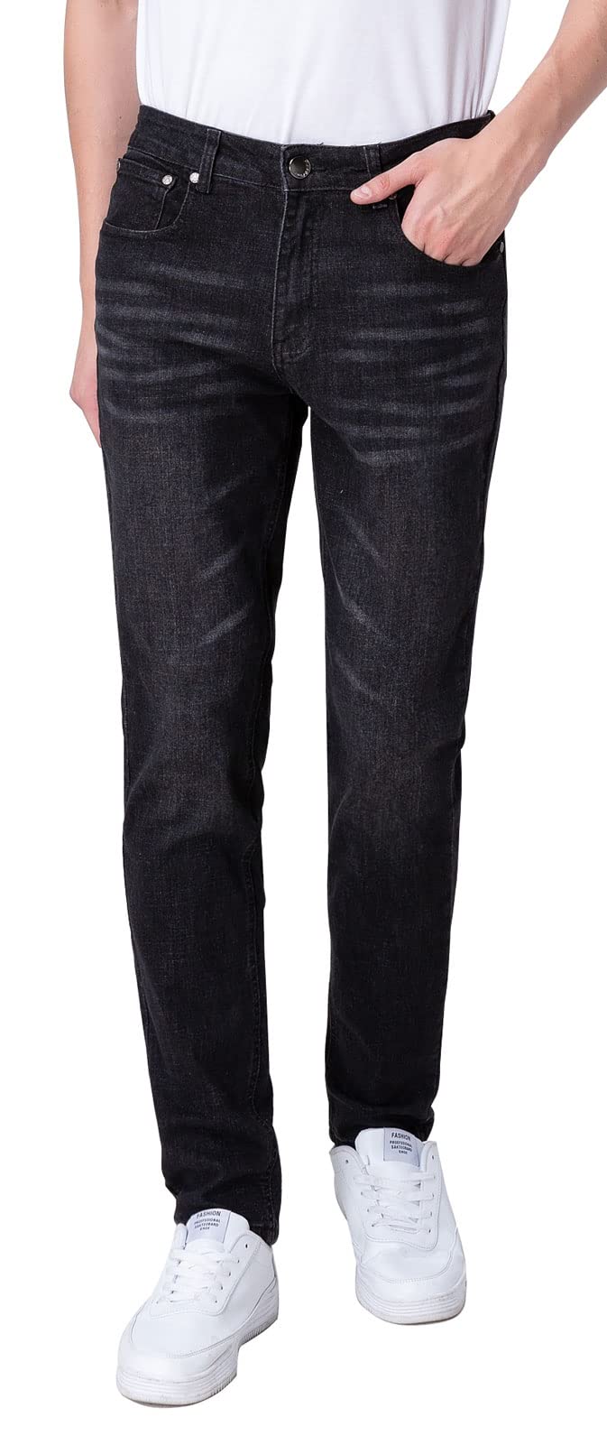Men's Slim Fit Tapered Jeans - Plaid & Plain Stretch Denim Pants for Casual Wear & Everyday Comfort